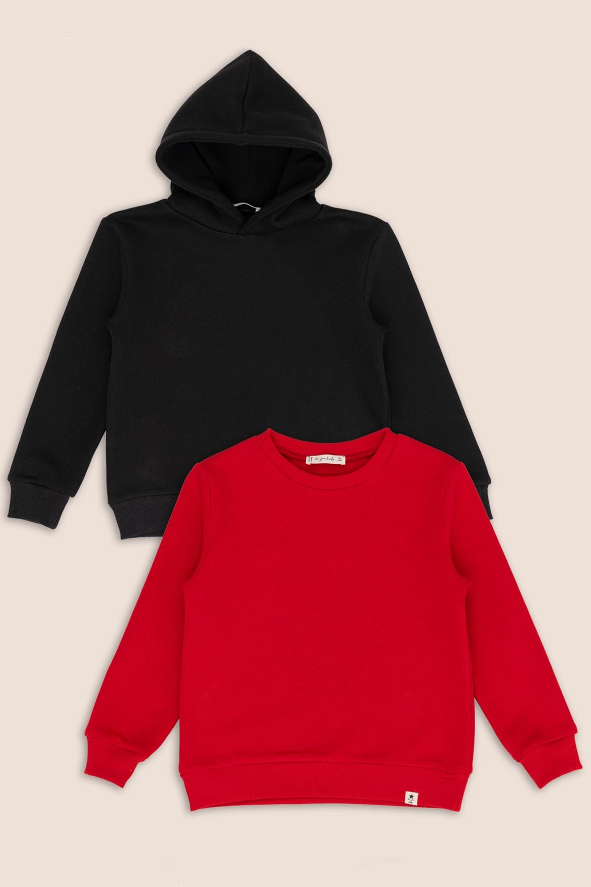 For You Kids2'li Siyah Kapişonlu Kırmızı Bisiklet Yaka Erkek Çocuk Sweatshirt For You Kids 2'li Siyah Kapişonlu Kırmızı Bisiklet Yaka Erkek Çocuk Sweatshirt