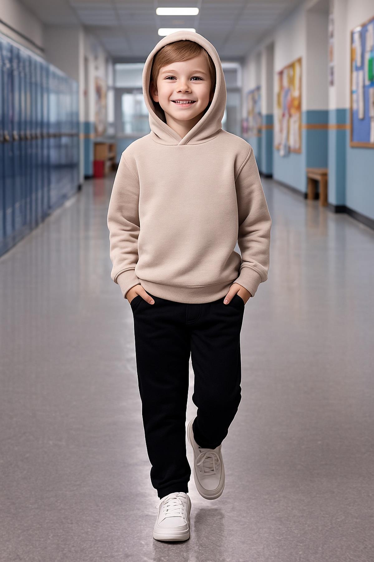 3 İplik Şardonlu Çocuk Kapüşonlu Sweatshirt 2’li Set | Bej + Siyah For You Kids 3 İplik Şardonlu Çocuk Sweatshirt 2'li Set | Kapüşonlu Bej + Siyah