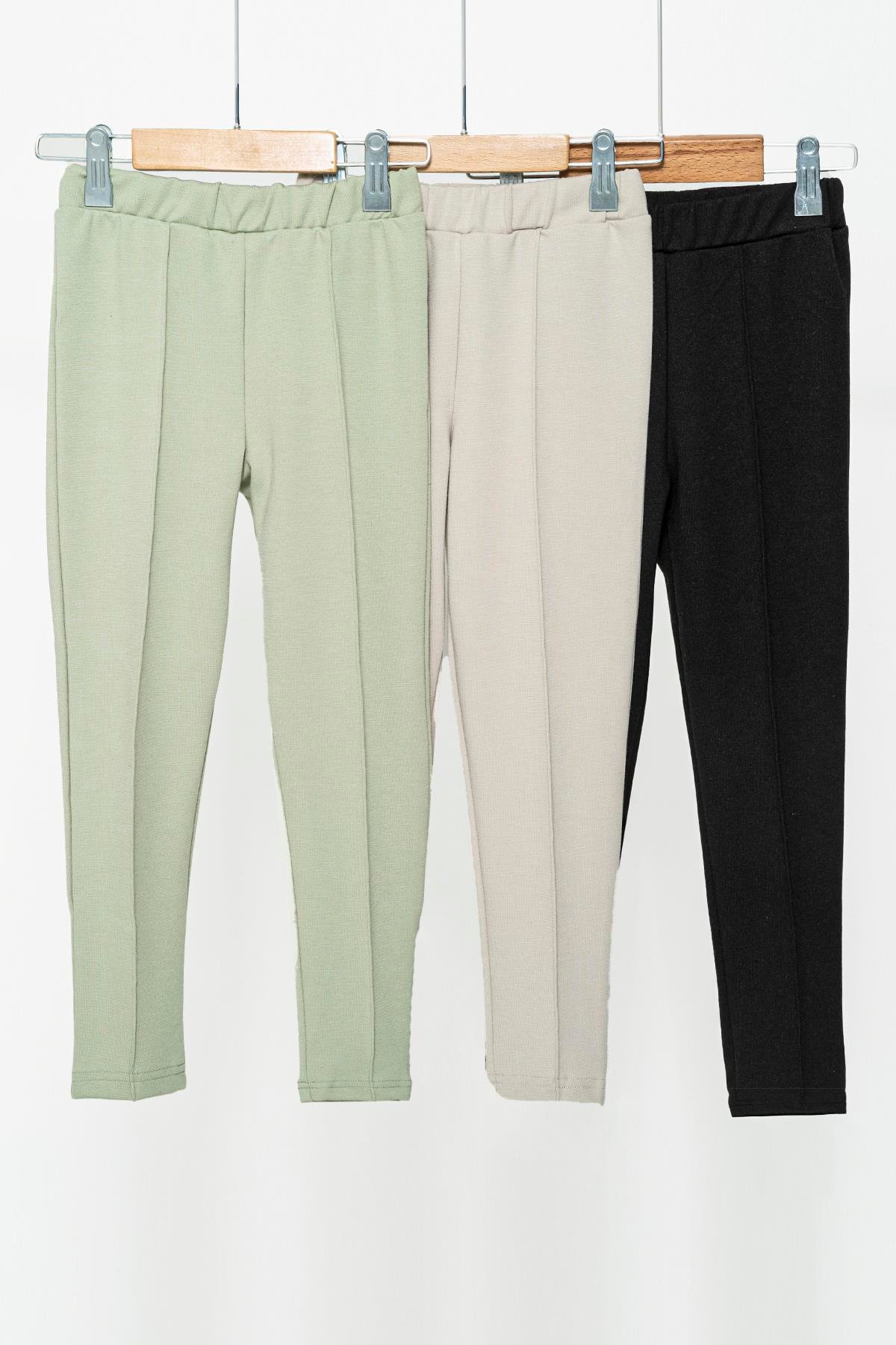 3'lü Çımalı Yeşil Taş Siyah Likralı İnterlok Tayt  For You Kids 3'lü Çımalı Yeşil Taş Siyah Likralı İnterlok Tayt 