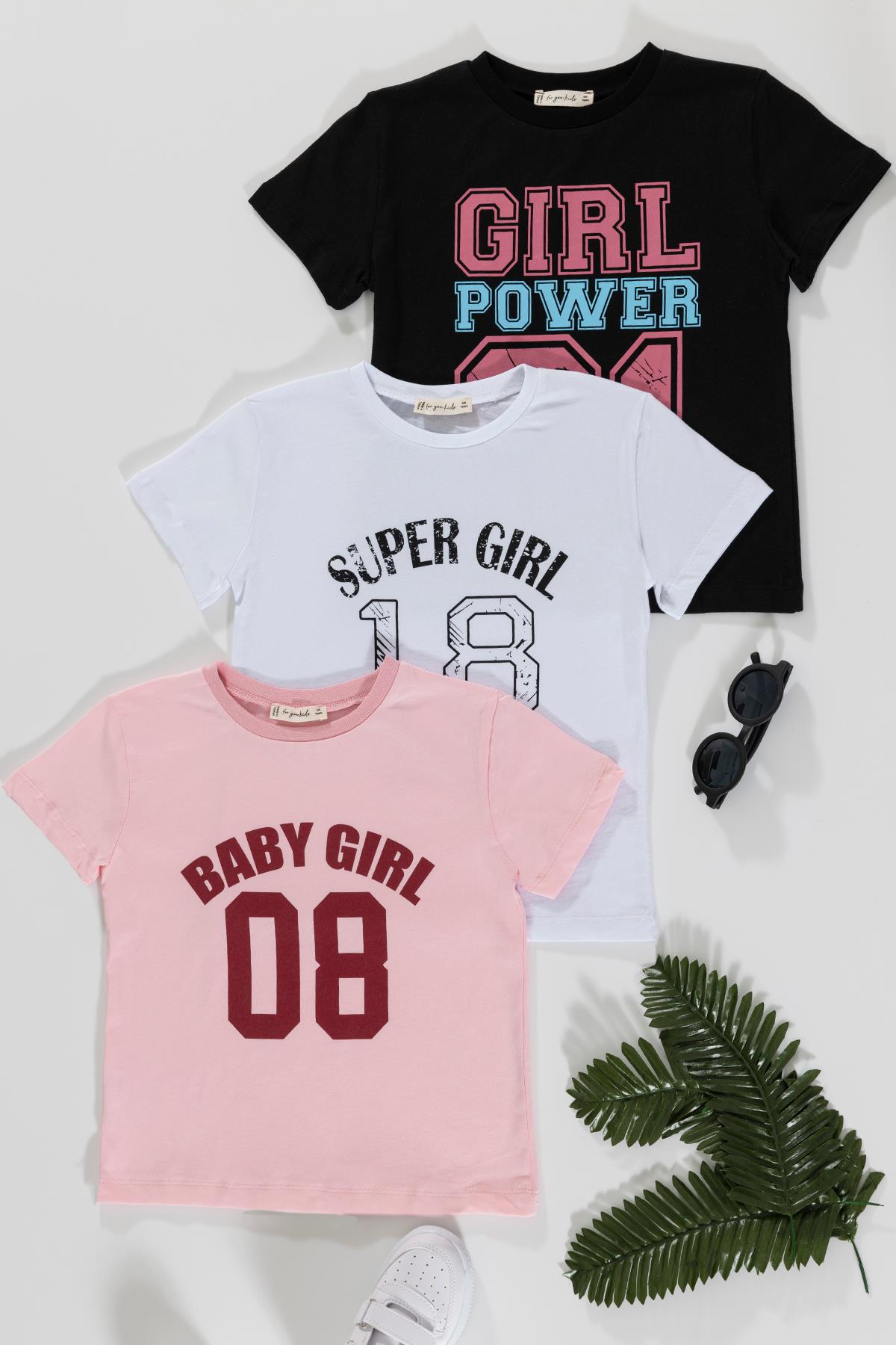 For You Kids 3'lü Girl Baskılı Siyah Beyaz Pembe Tsihrt For You Kids 3'lü Girl Baskılı Siyah Beyaz Pembe Tsihrt