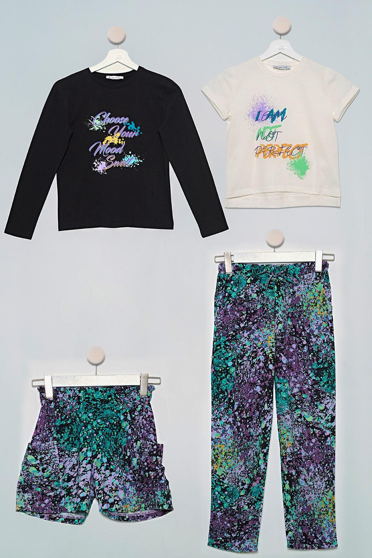 4'lü Batik Tshirt Pantolon Şort Siyah Takım For You Kids 4'lü Batik Tshirt Pantolon Şort Siyah Takım