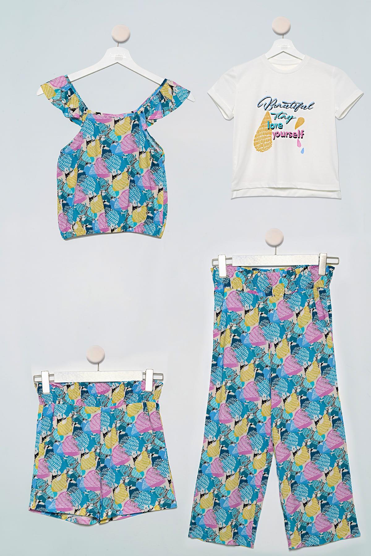 4'lü Bluz Tshirt Pantolon Şort Sarı Takım For You Kids 4'lü Bluz Tshirt Pantolon Şort Sarı Takım