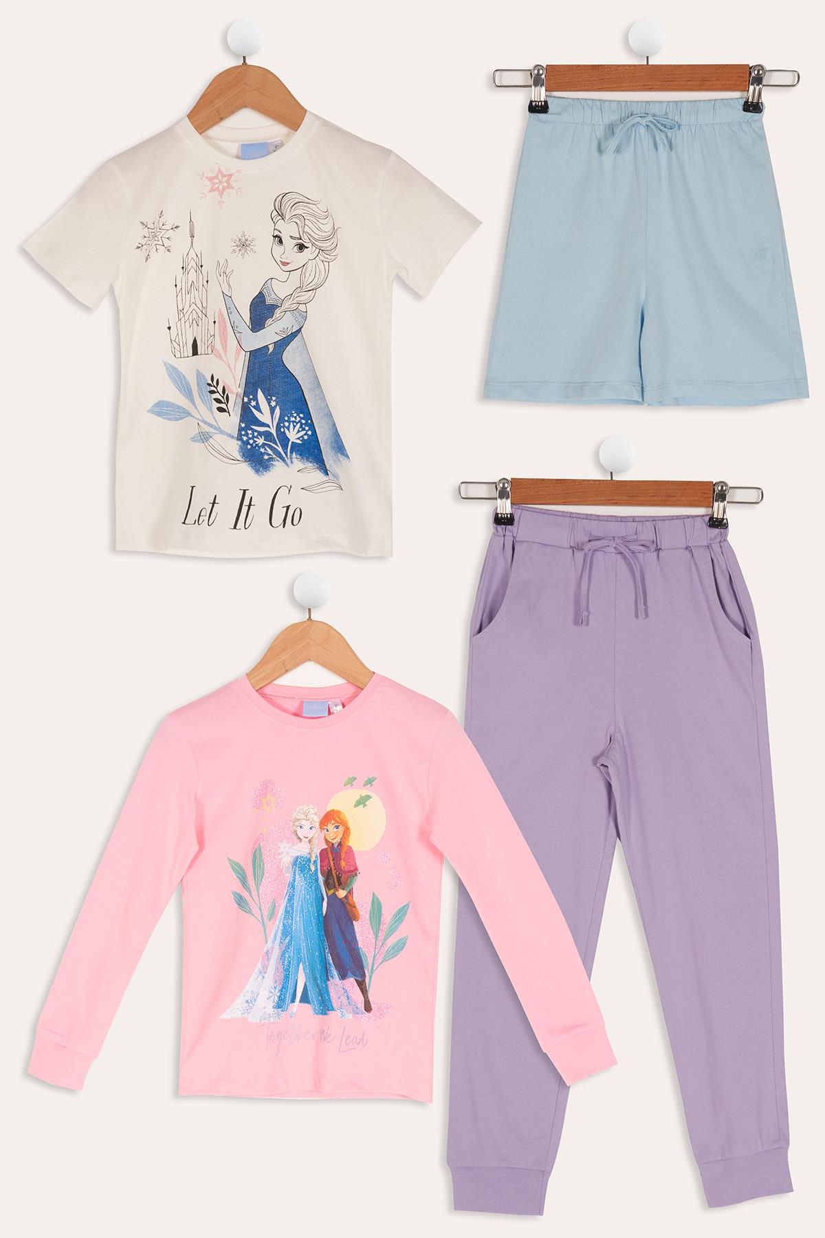 For You Kids 4'lü Frozen Baskılı Pudra Tshirt Şort Pantolon Takım For You Kids 4'lü Frozen Baskılı Pudra Tshirt Şort Pantolon Takım