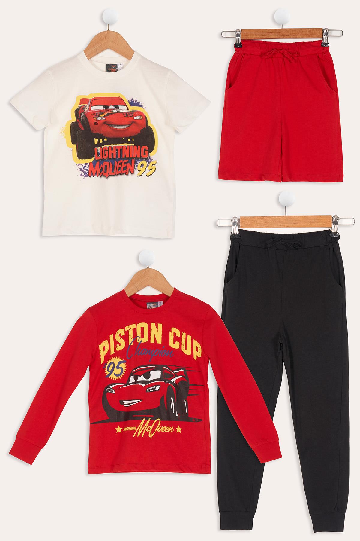 For You Kids 4'lü Mc Queen Baskılı Tshirt Şort Pantolon Takım  For You Kids 4'lü McQueen Baskılı Tshirt Şort Pantolon Kırmızı Takım