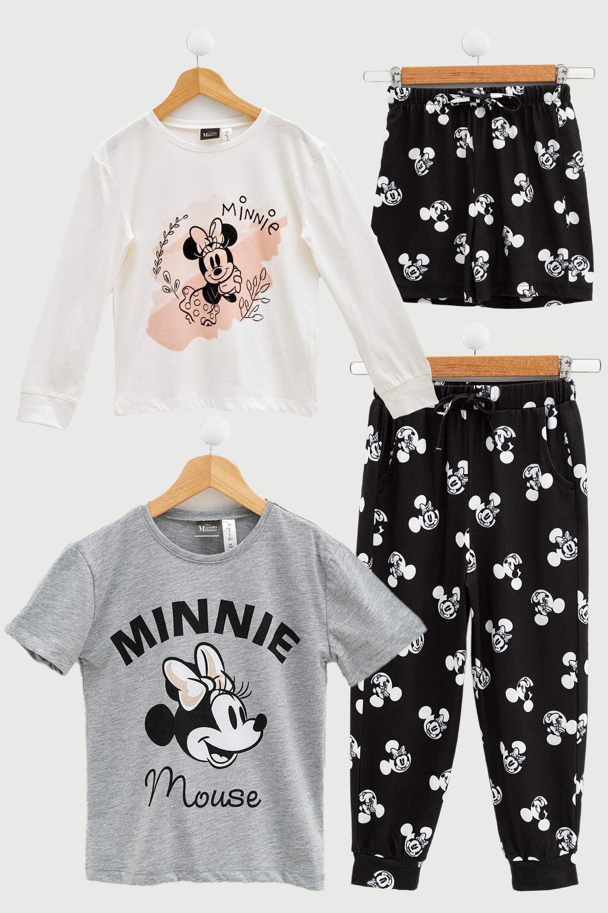 For You Kids 4'lü Minnie Mouse Baskılı Tshirt Şort Pantolon Takım  For You Kids 4'lü Minnie Mouse Baskılı Tshirt Şort Pantolon Takım 