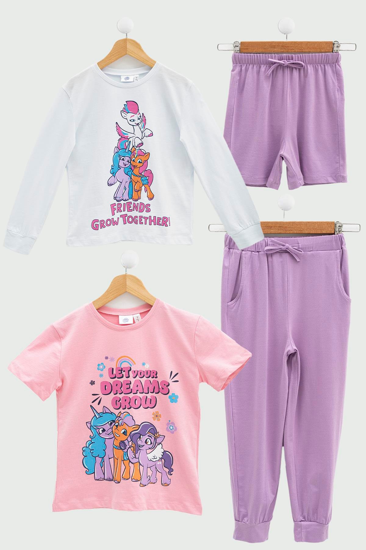For You Kids 4'lü My Little Ponny Tshirt Şort Pantolon Lila Takım  For You Kids 4'lü My Little Ponny Tshirt Şort Pantolon Lila Takım 