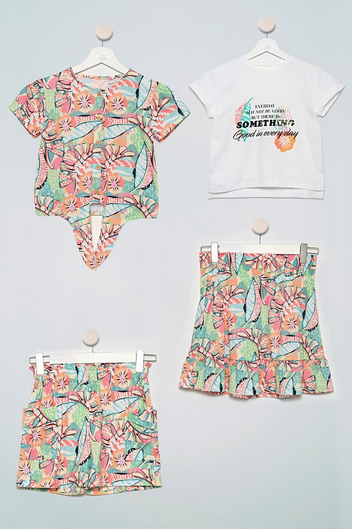 4'lü Tshirt Gömlek Etek Şort Yeşil Takım For You Kids 4'lü Tshirt Gömlek Etek Şort Yeşil Takım