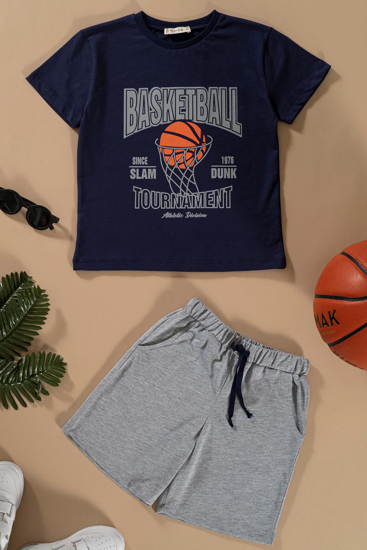 For You Kids Basketboll Baskılı Lacivert Tshirt Şort Takım For You Kids Basketboll Baskılı Lacivert Tshirt Şort Takım