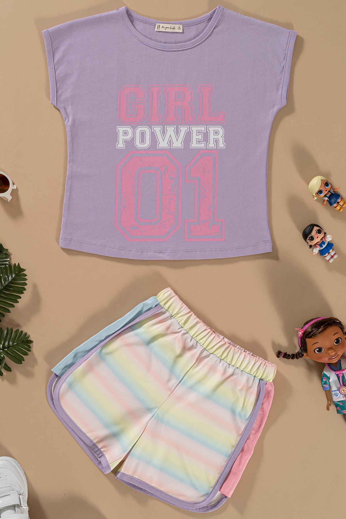 For You Kids Baskılı Yarasa Kol Garni Detaylı Lila Alt Üst Takım For You Kids Baskılı Yarasa Kol Garni Detaylı Lila Alt Üst Takım