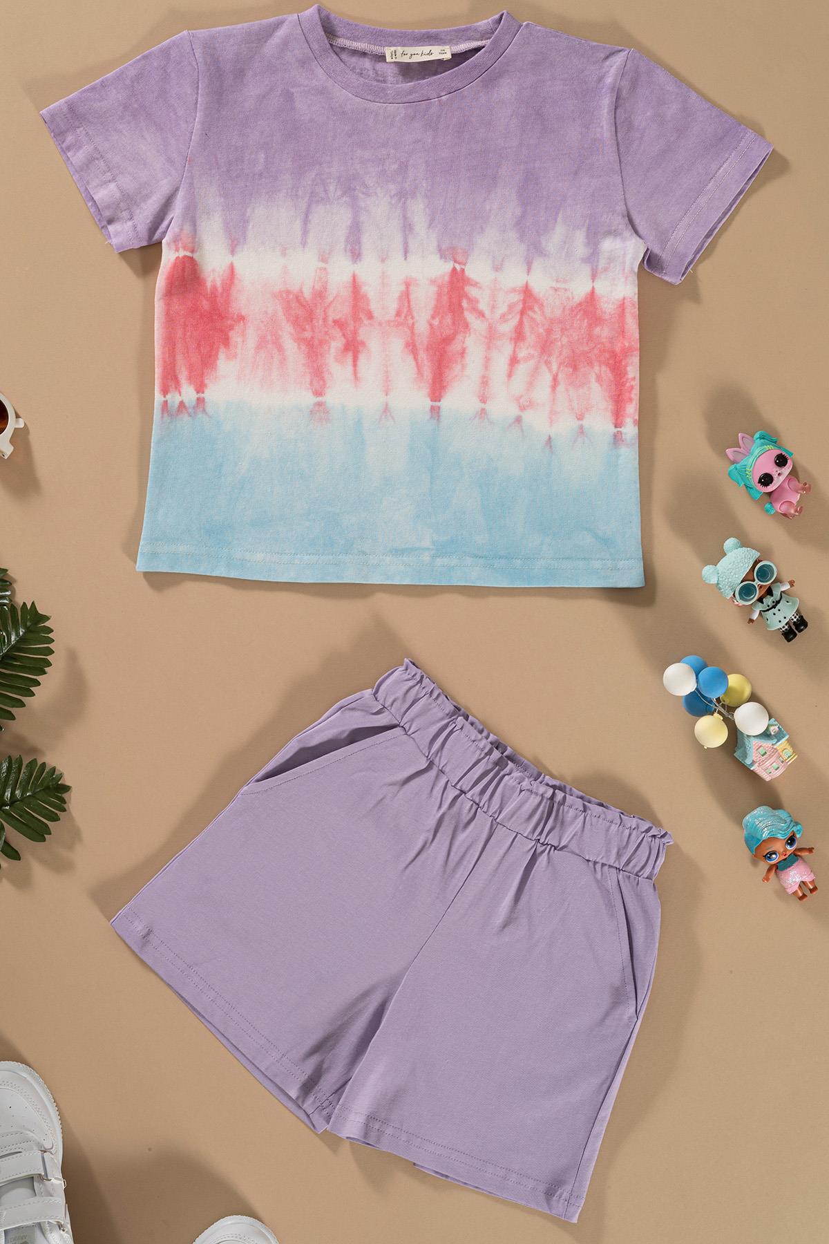 For You Kids Batik Yıkamalı Lila Tshirt Şort Takım For You Kids Batik Yıkamalı Lila Tshirt Şort Takım
