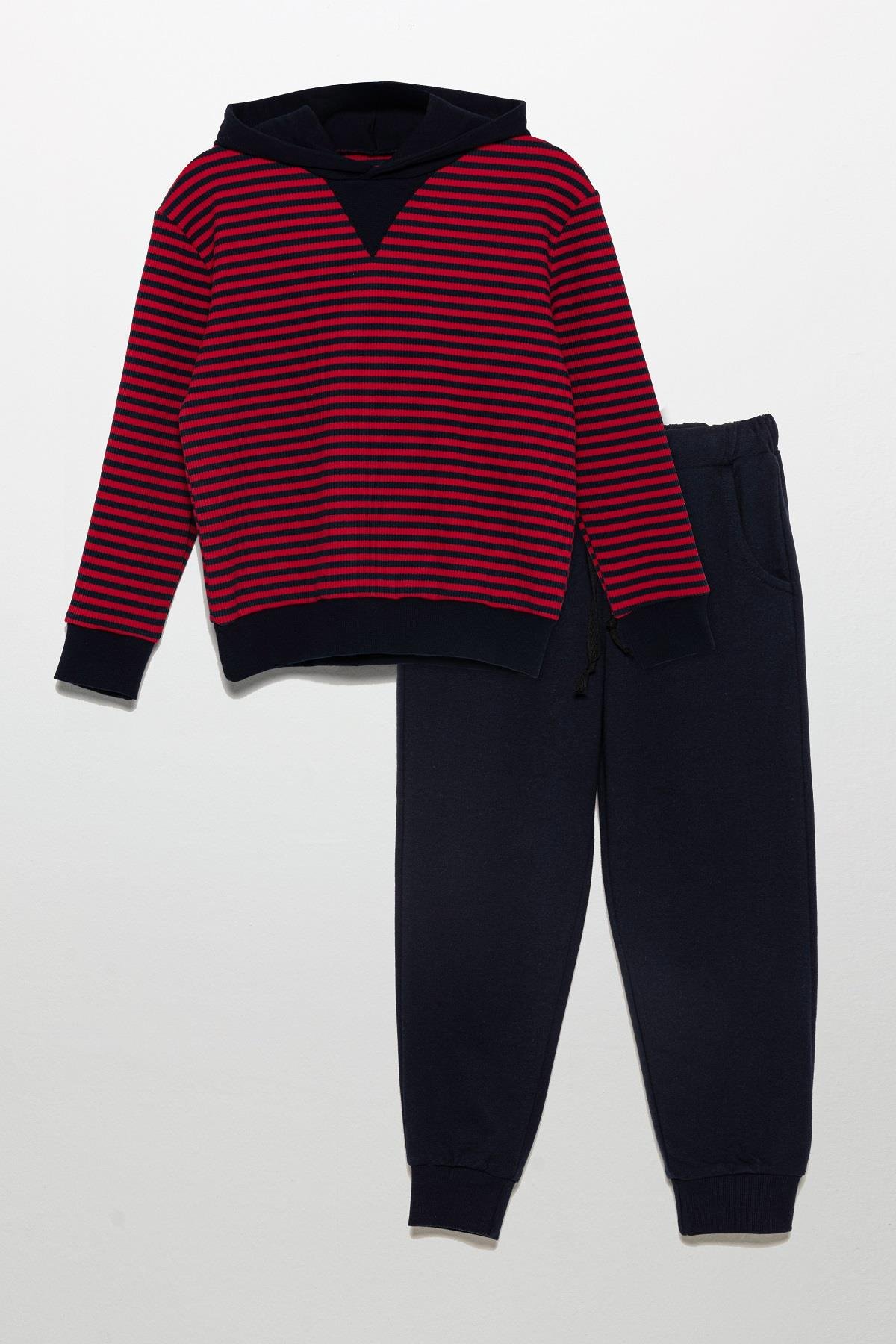 For You Kids Çizgili Kapişonlu Jogger Lacivert Alt Üst Takım For You Kids Çizgili Kapişonlu Jogger Lacivert Alt Üst Takım