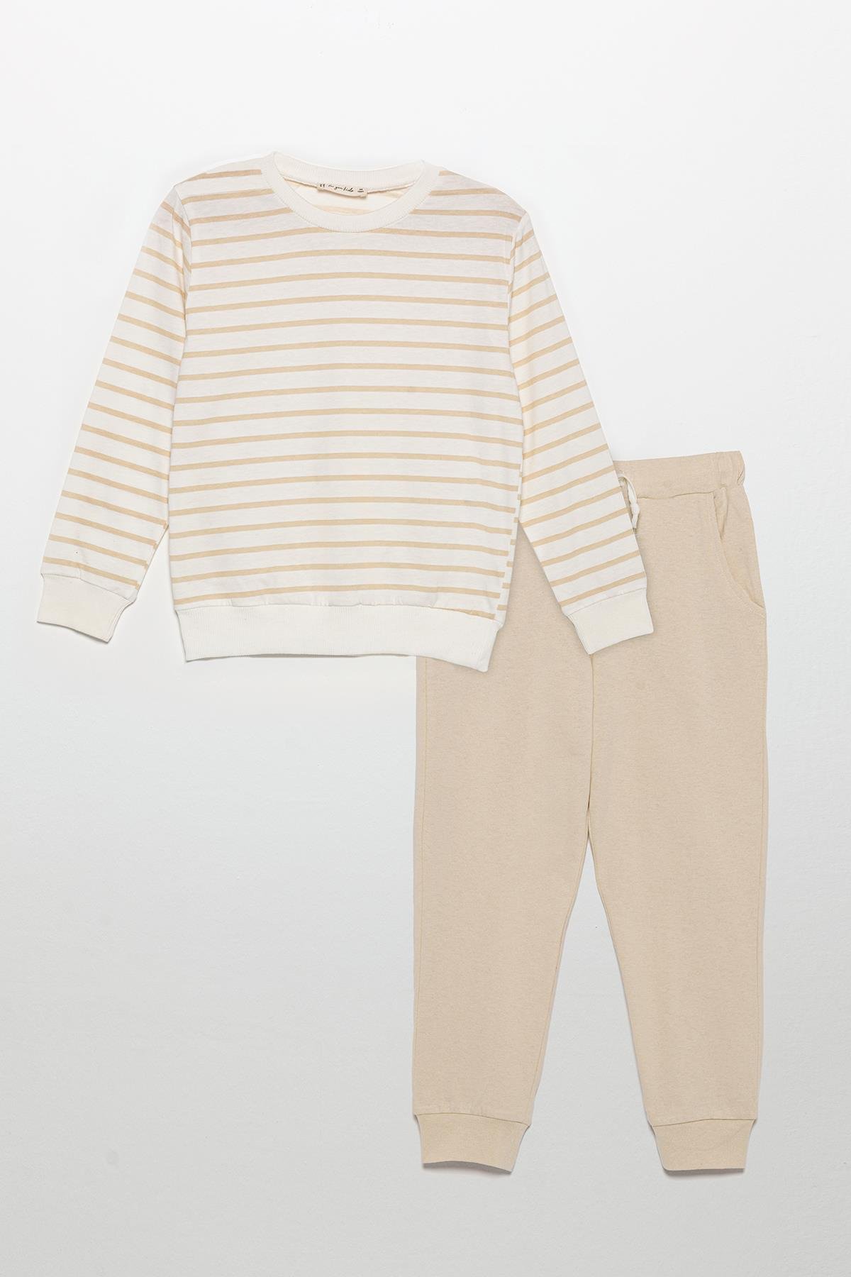 For You Kids Çizgili Sweatshirt Jogger Taş Alt Üst Takım For You Kids Çizgili Sweatshirt Jogger Taş Alt Üst Takım