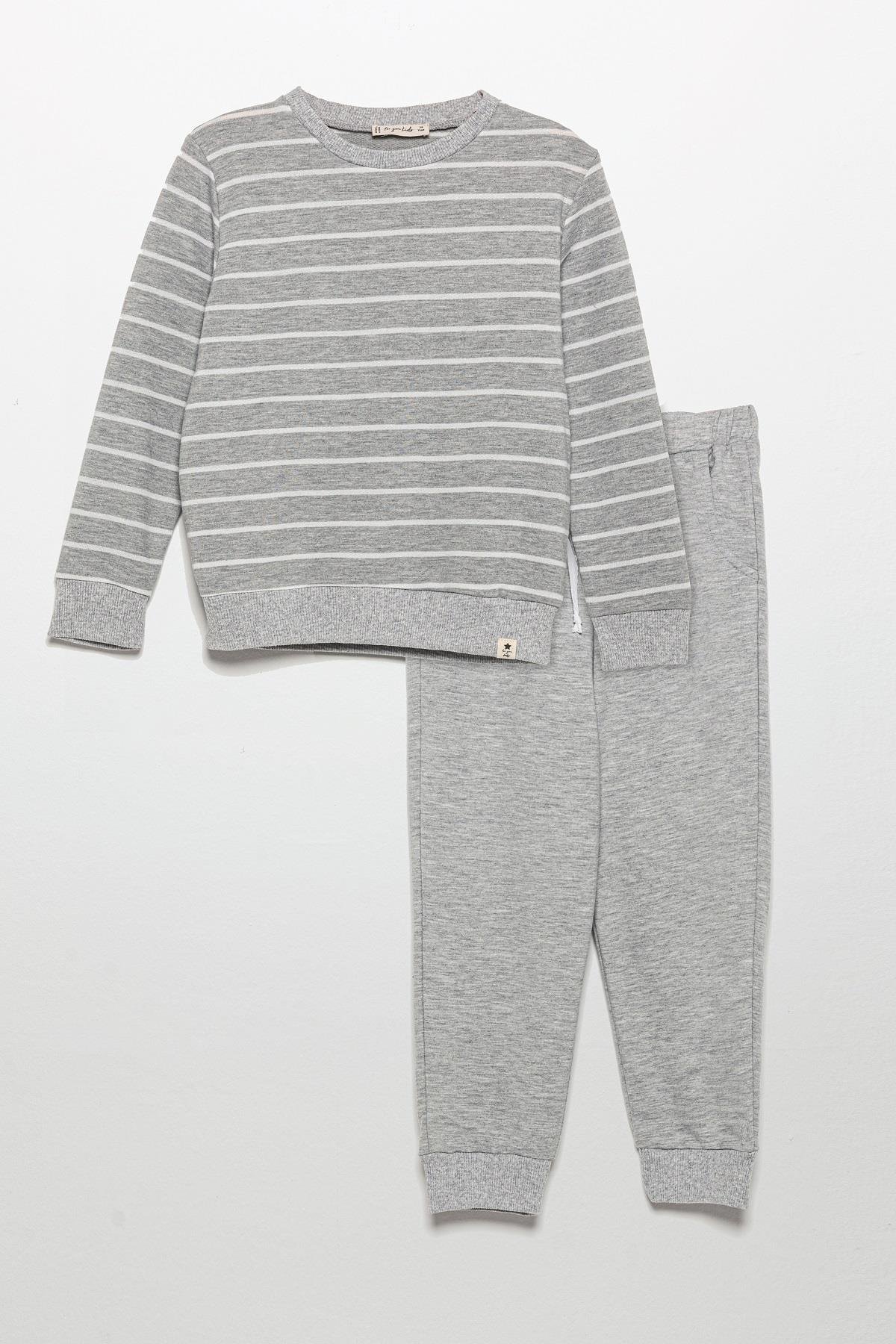 For You Kids Çizgili Sweatshirt Jogger Gri Alt Üst Takım For You Kids Çizgili Sweatshirt Jogger Gri Alt Üst Takım