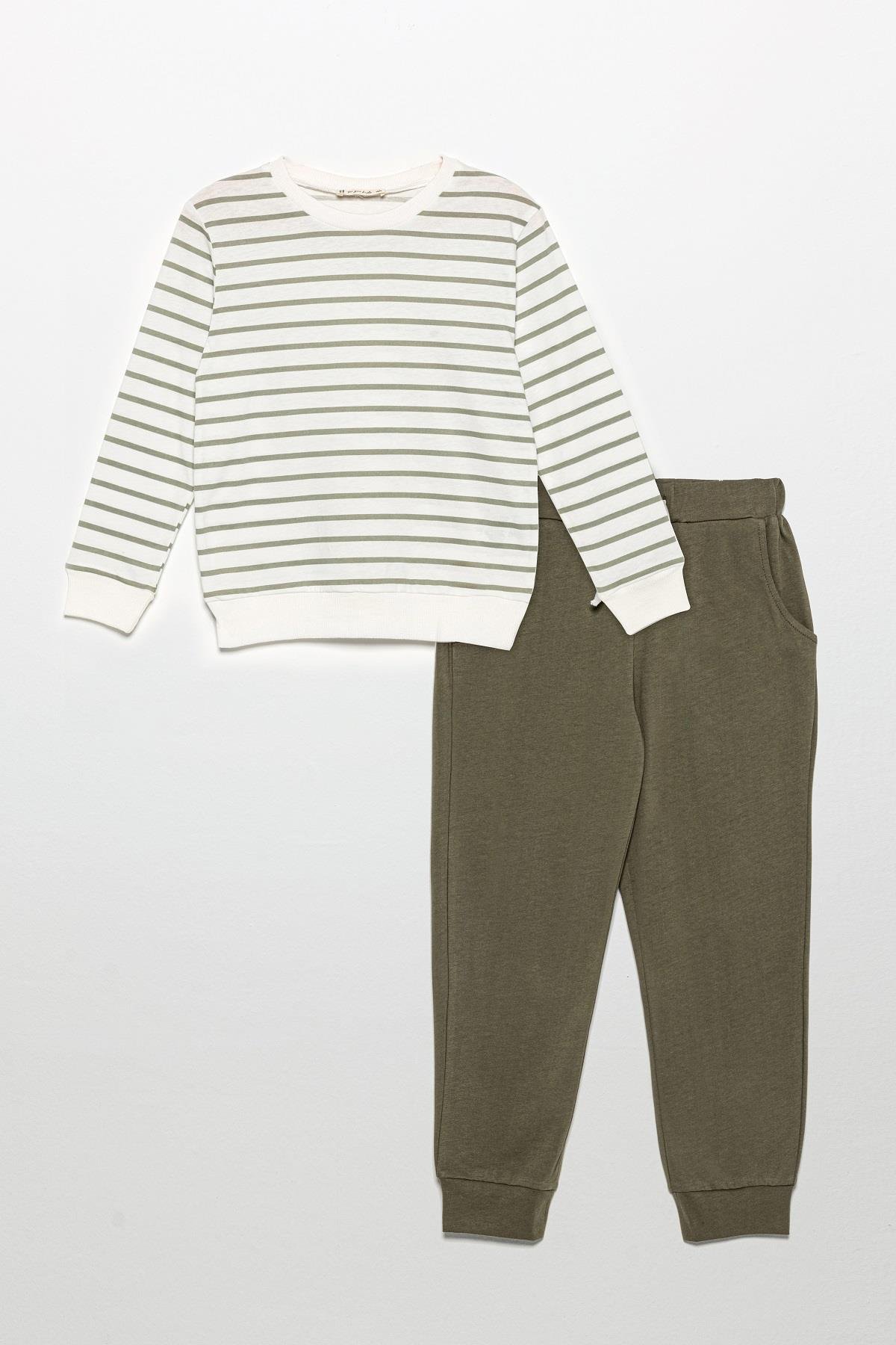 For You Kids Çizgili Sweatshirt Jogger Yeşil Alt Üst Takım For You Kids Çizgili Sweatshirt Jogger Yeşil Alt Üst Takım