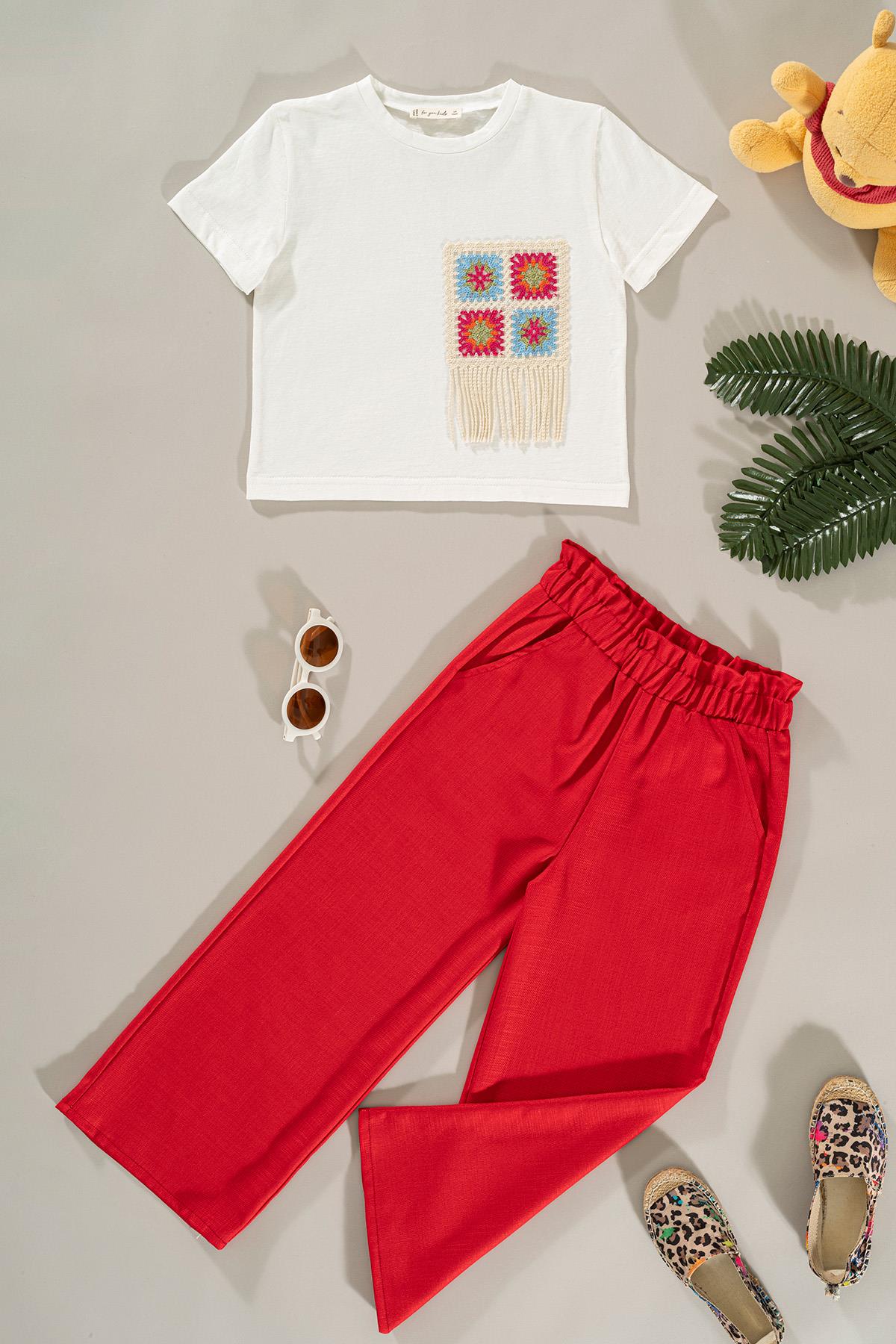 For You Kids Dantel Cep Detaylı Kırmızı Pantolon Takım For You Kids Dantel Cep Detaylı Kırmızı Pantolon Takım