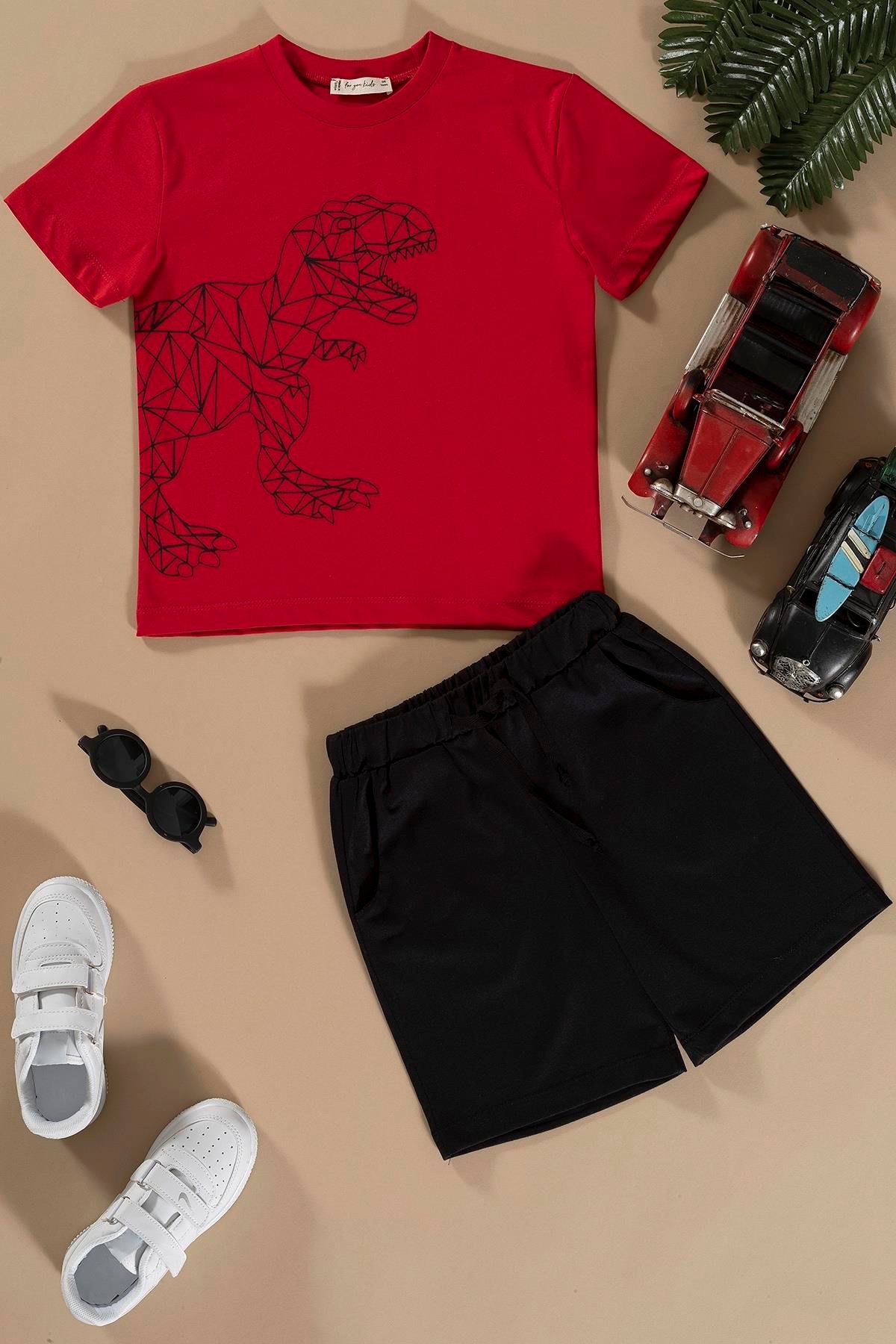 For You Kids Dinozor Baskılı Siyah Alt Üst Şort Takım  For You Kids Dinozor Baskılı Siyah Alt Üst Şort Takım