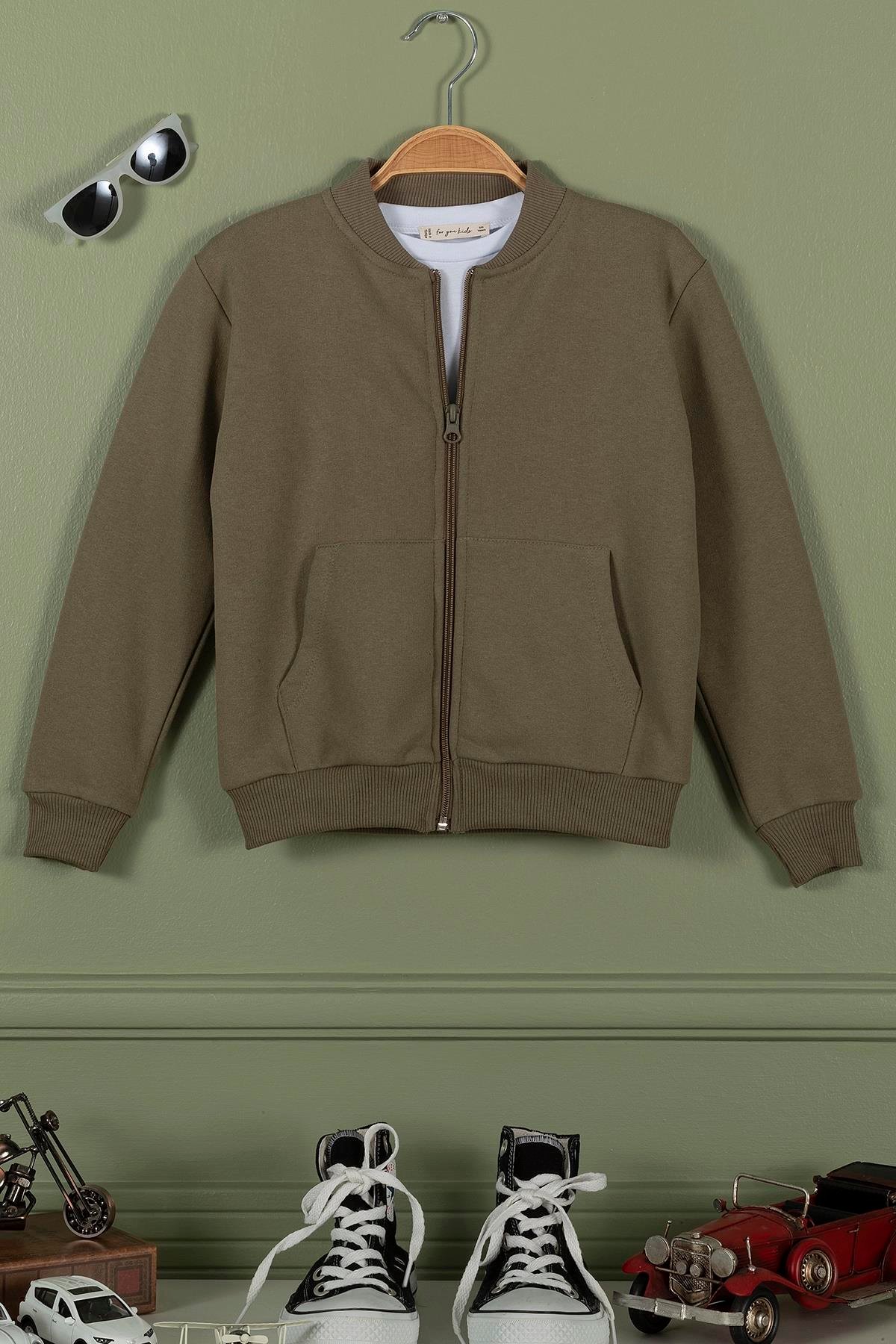 For You Kids Fermuarlı Kanguru Cep Haki Erkek Çocuk Ceket For You Kids Fermuarlı Kanguru Cep Haki Erkek Çocuk Ceket