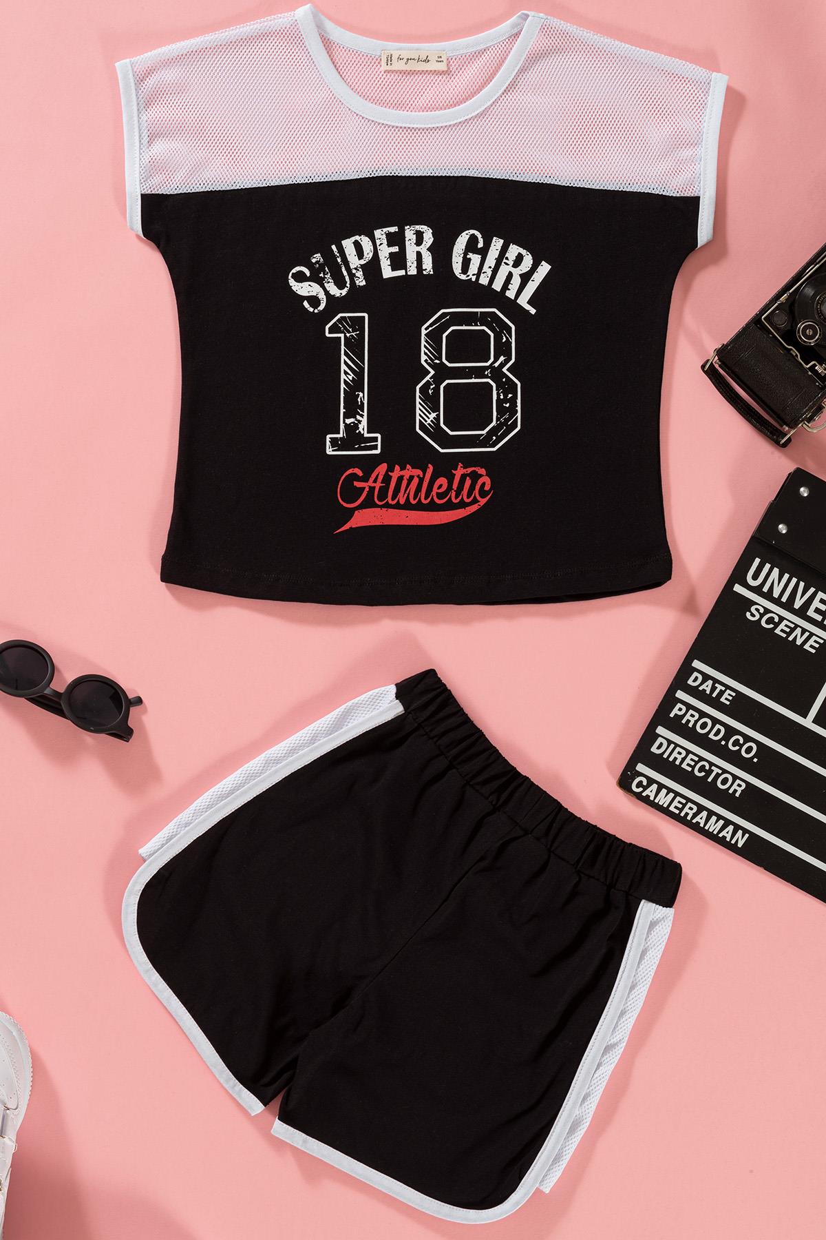 For You Kids File Detaylı Baskılı Siyah Tshirt Şort Takım For You Kids File Detaylı Baskılı Siyah Tshirt Şort Takım