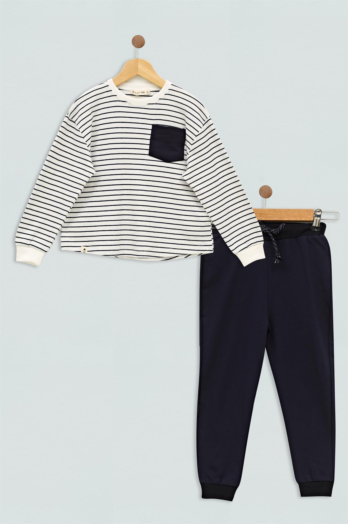 For You Kids Alt Üst takım For You Kids For You Kids Çizgili Lacivert Cep Detaylı Alt Üst Takım