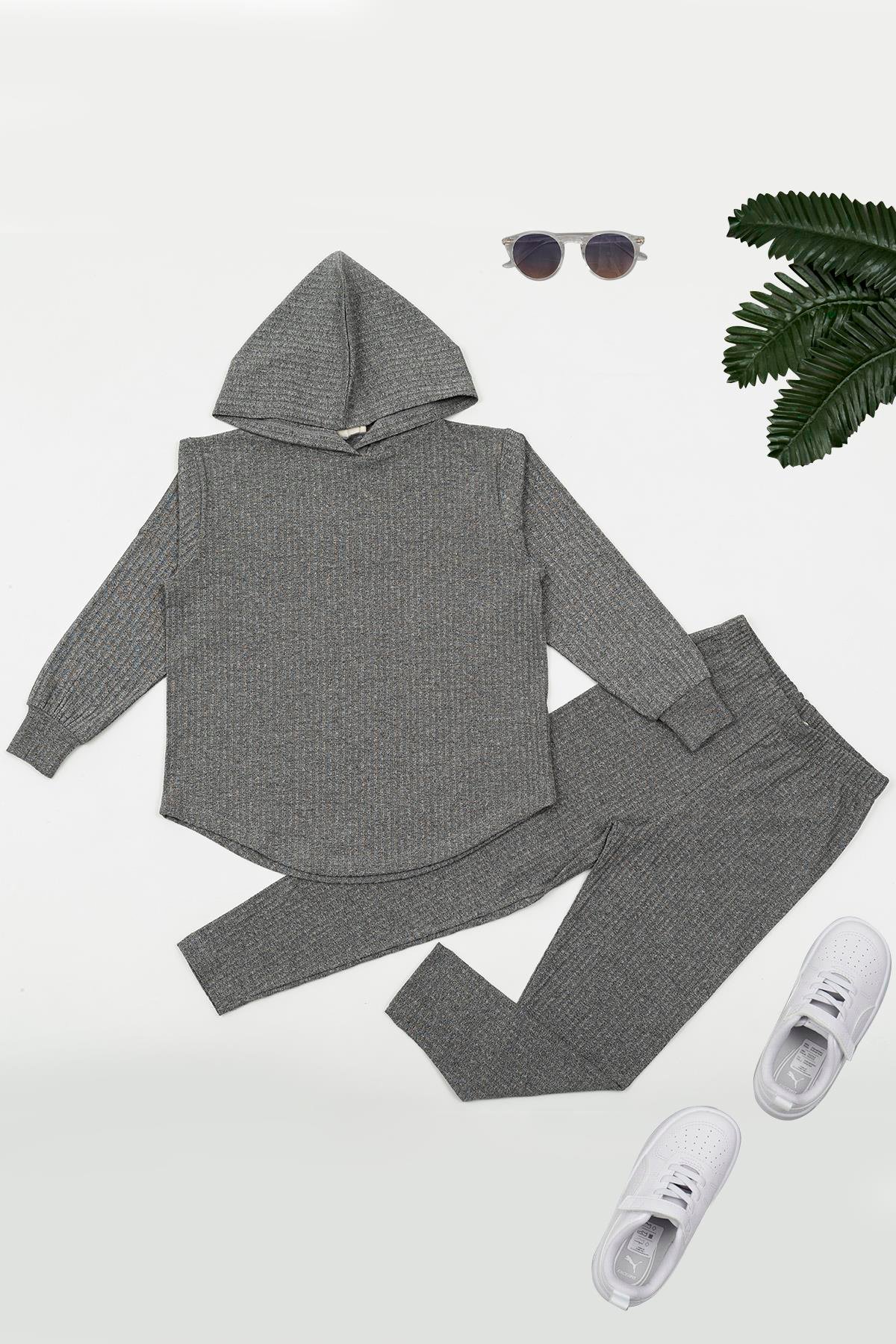 For You Kids Kapişonlu Taytlı Gri Alt Üst Takım For You Kids Kapişonlu Taytlı Gri Alt Üst Takım
