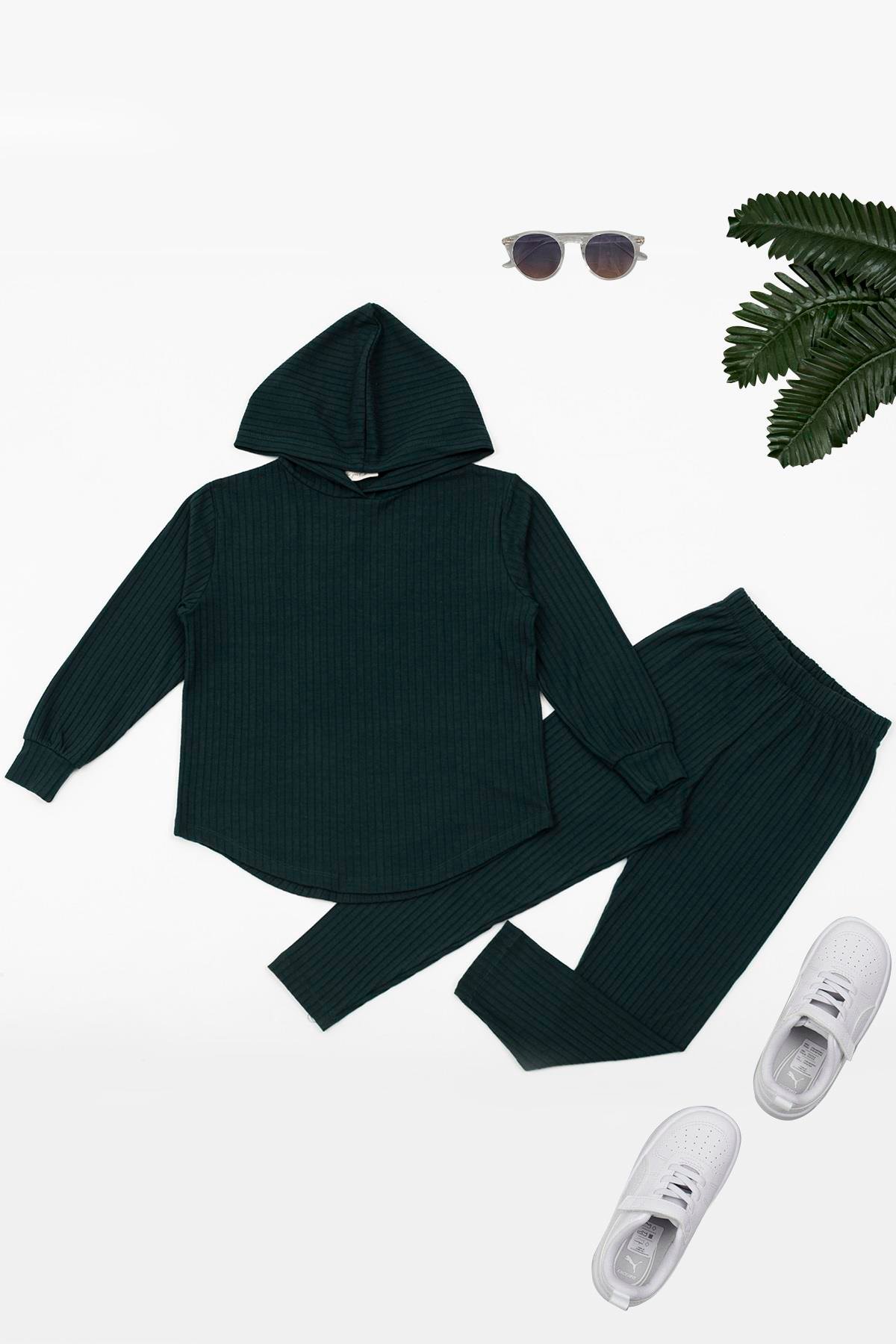 For You Kids Kapişonlu Taytlı Yeşil Alt Üst Takım For You Kids Kapişonlu Taytlı Yeşil Alt Üst Takım