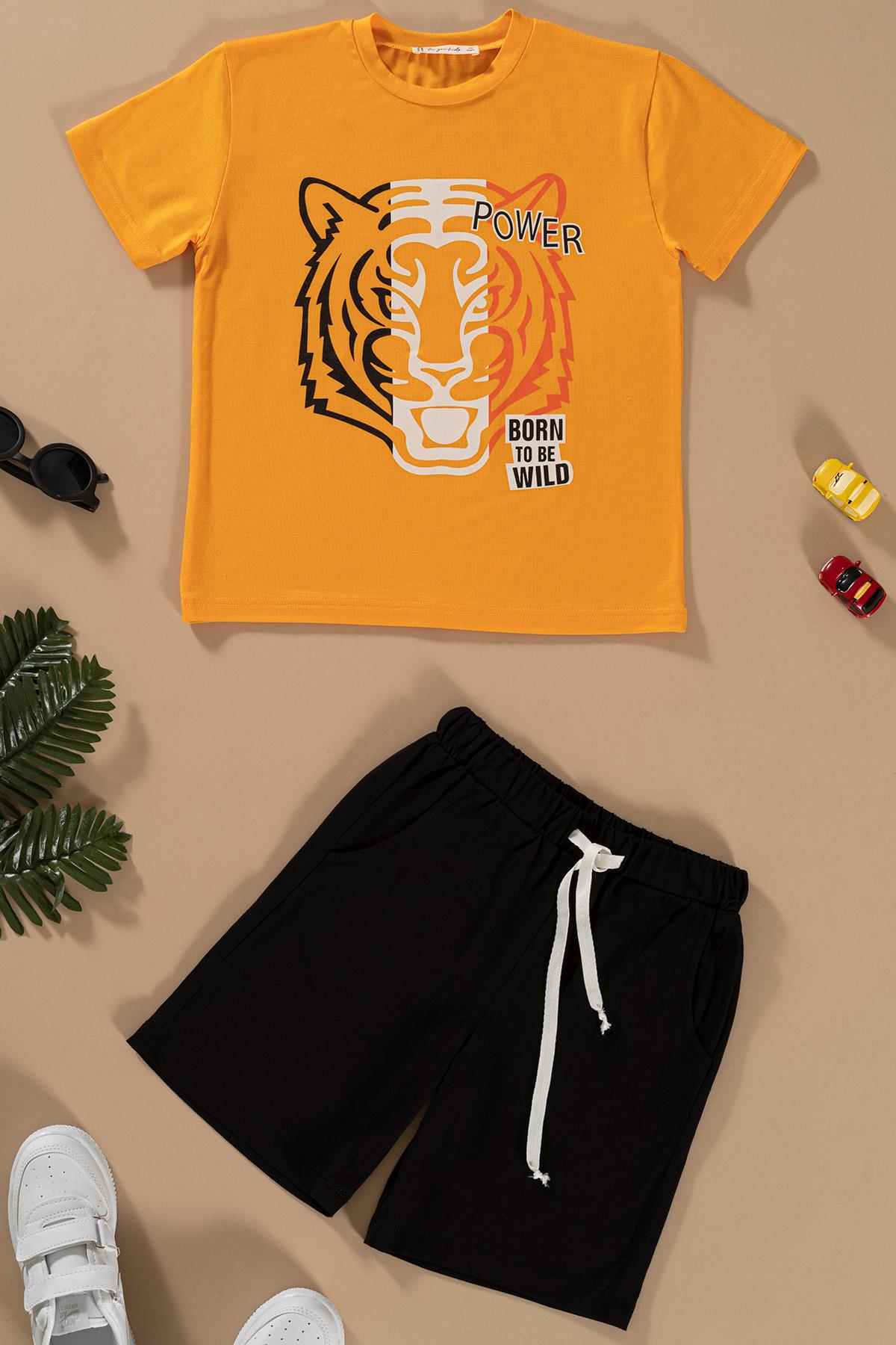 For You Kids Kaplan Baskılı Turuncu Alt Üst Takım For You Kids Kaplan Baskılı Turuncu Alt Üst Takım
