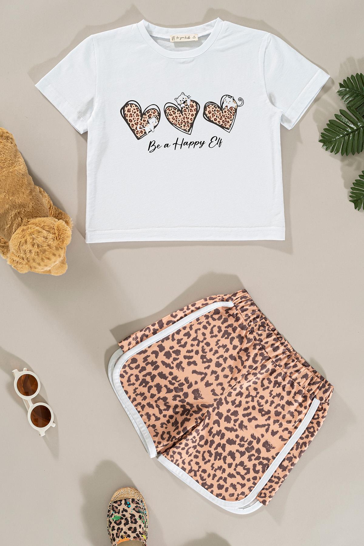 For You Kids Leopar Baskılı Tshirt Şort Alt Üst Takım For You Kids Leopar Baskılı Tshirt Şort Alt Üst Takım