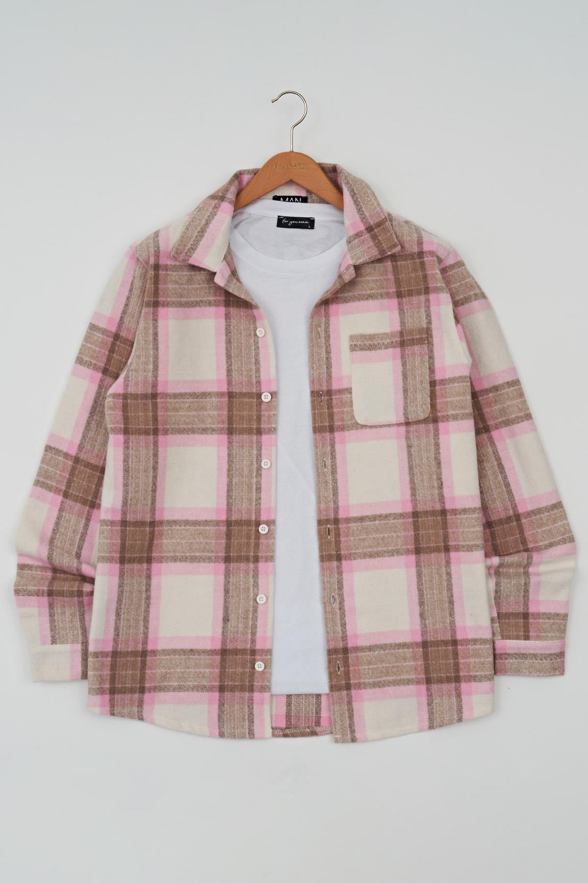 For You Man Flanel Boxy Pembe Çizgili Gömlek  For You Man Flanel Regular Pembe Çizgili Gömlek 