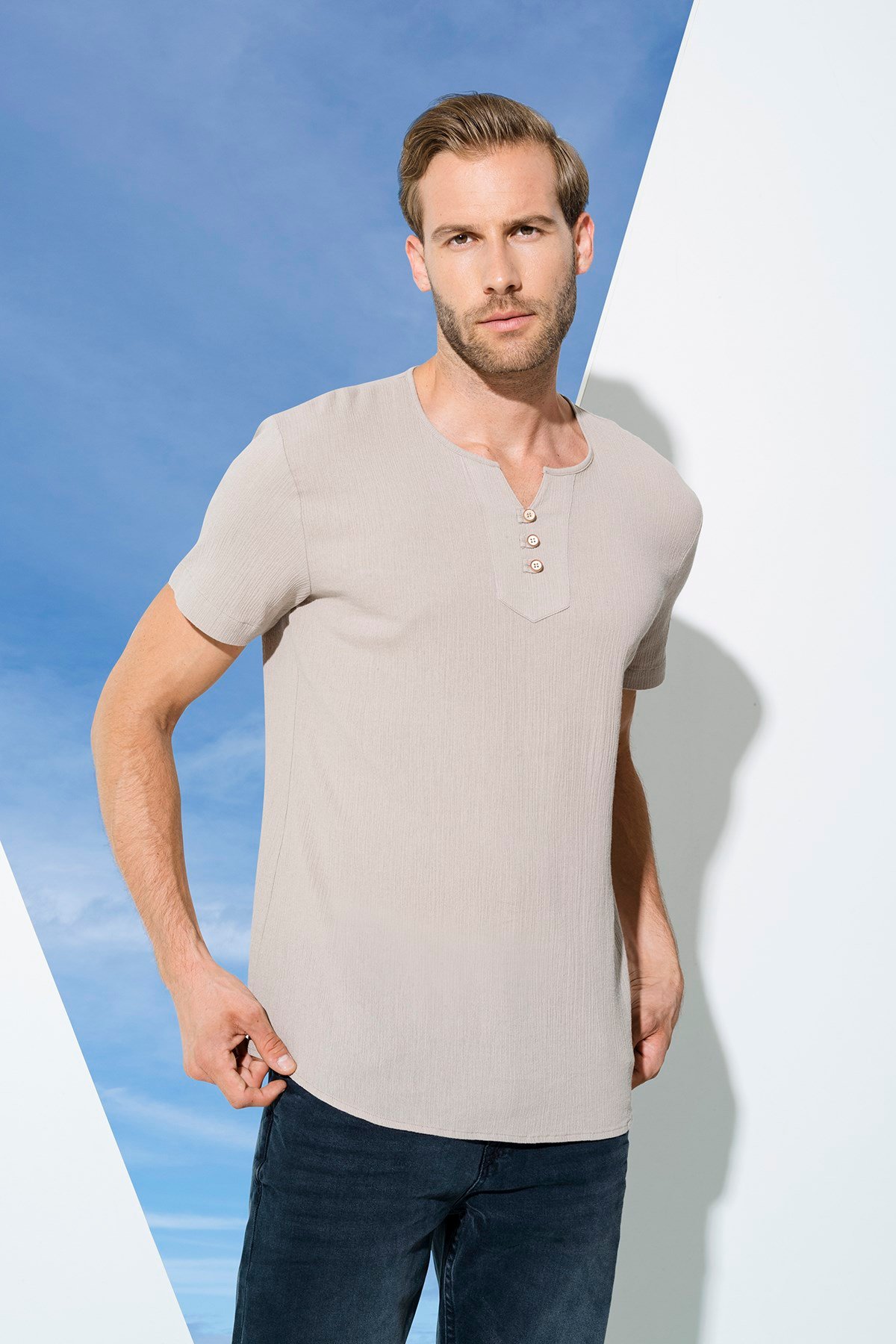 For You Man/For You Moda For You Man For You Man Organik 3 Düğme Kısakol Taş Gömlek