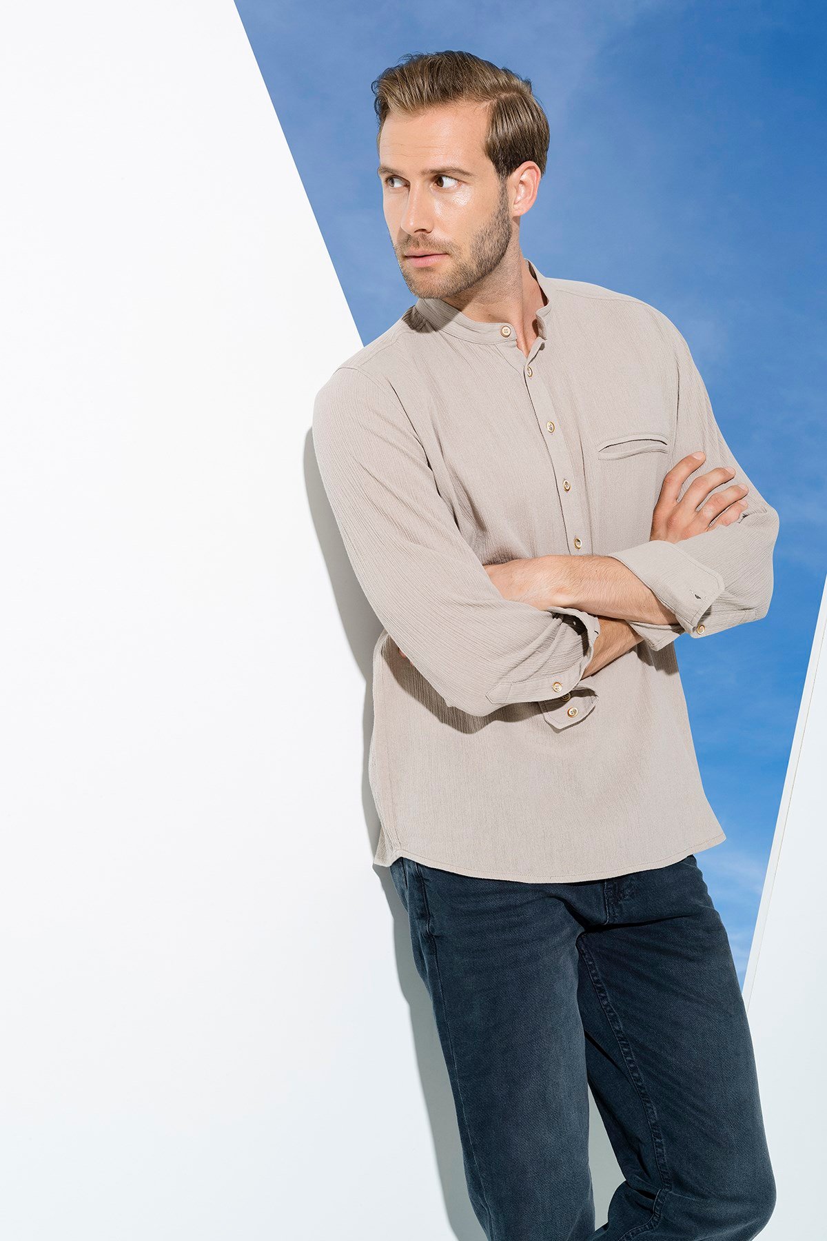 For You Man/For You Moda For You Man For You Man Organik Cepli Hakim Yaka Uzun Kol Taş Gömlek 