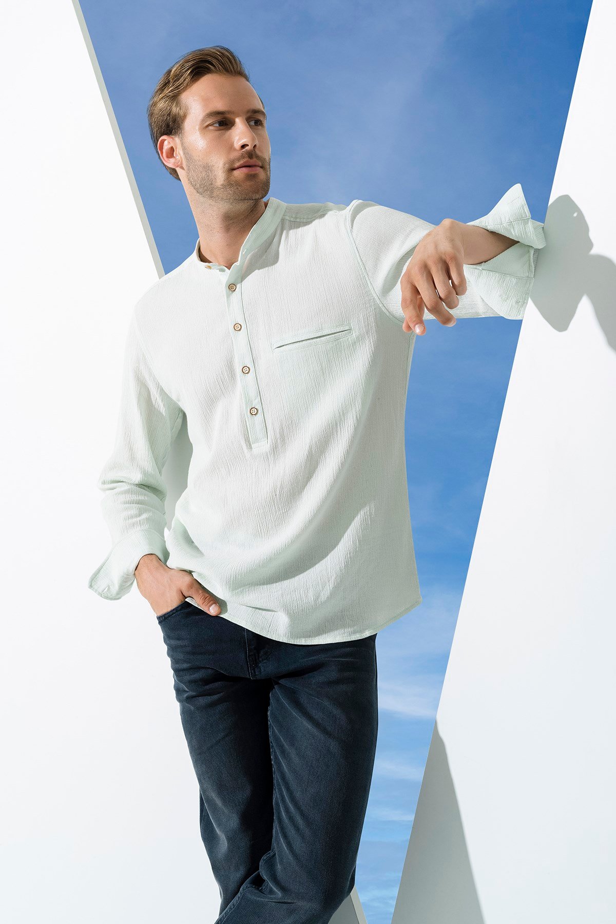 For You Man/For You Moda For You Man For You Man Organik Cepli Hakim Yaka Uzun Kol Mint Yeşil Gömlek