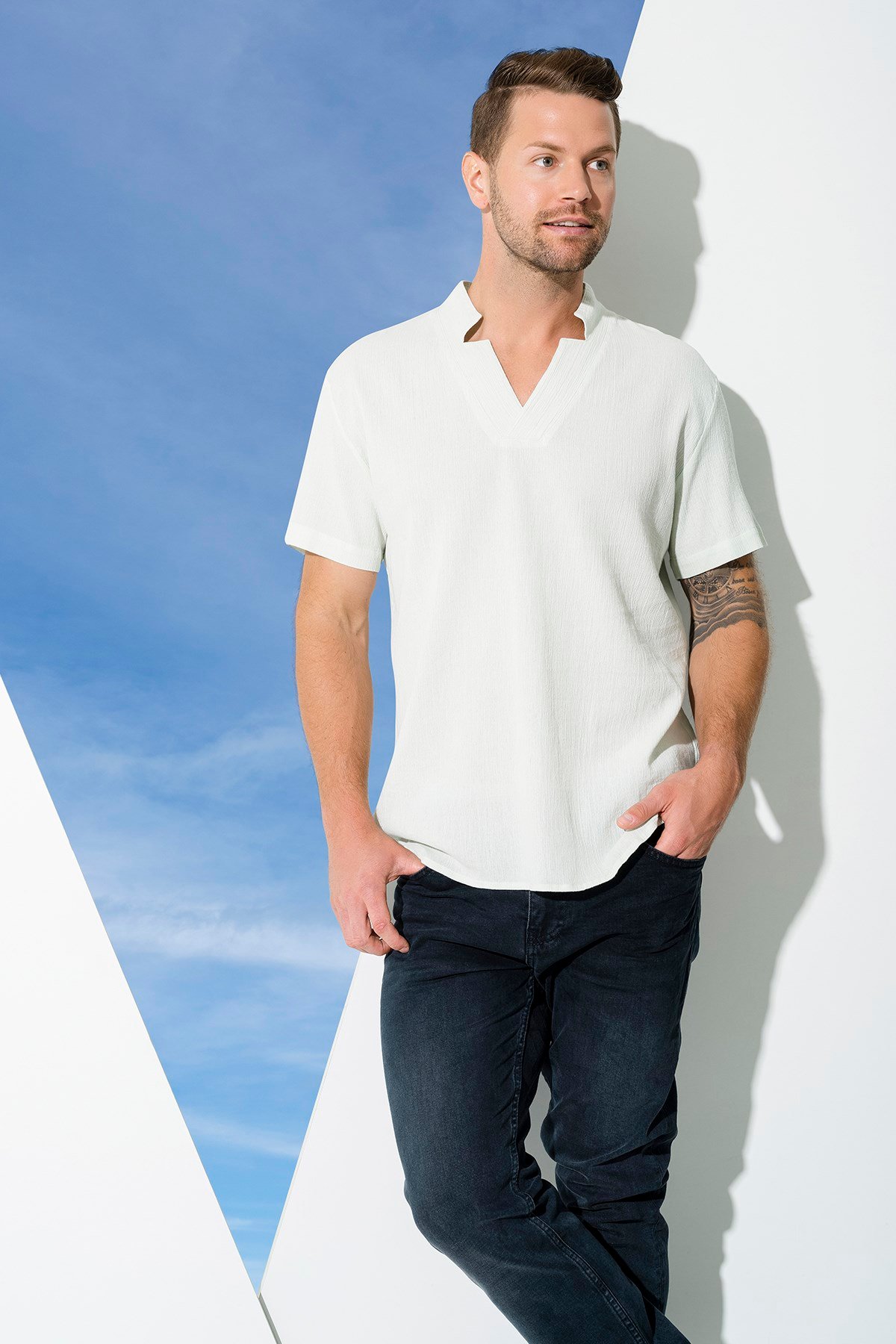 For You Man/For You Moda For You Man For You Man Organik Yıldız Yaka Yeşil Gömlek