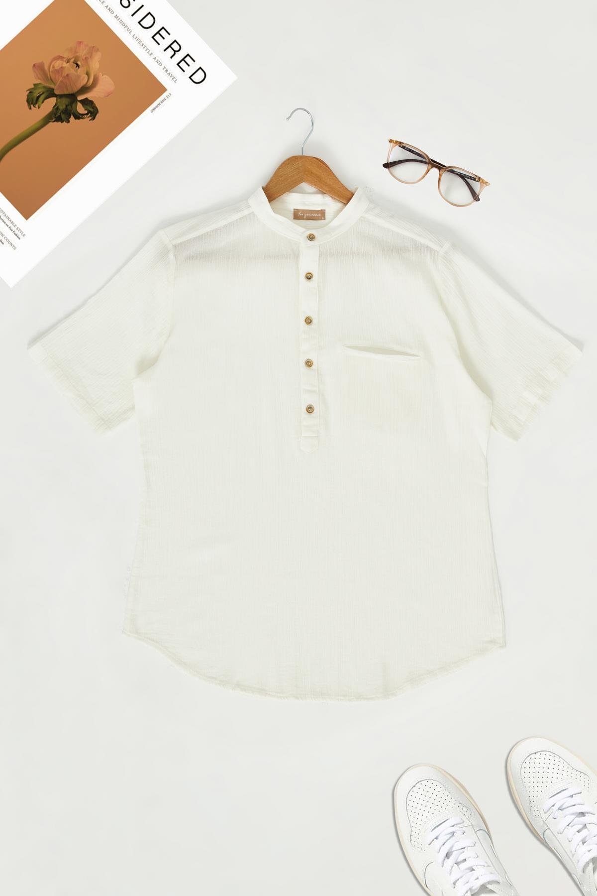 For You Man  Organik Hakim Yaka Kısakol Beyaz Gömlek For You Man Organik Hakim Yaka Kısakol Beyaz Gömlek