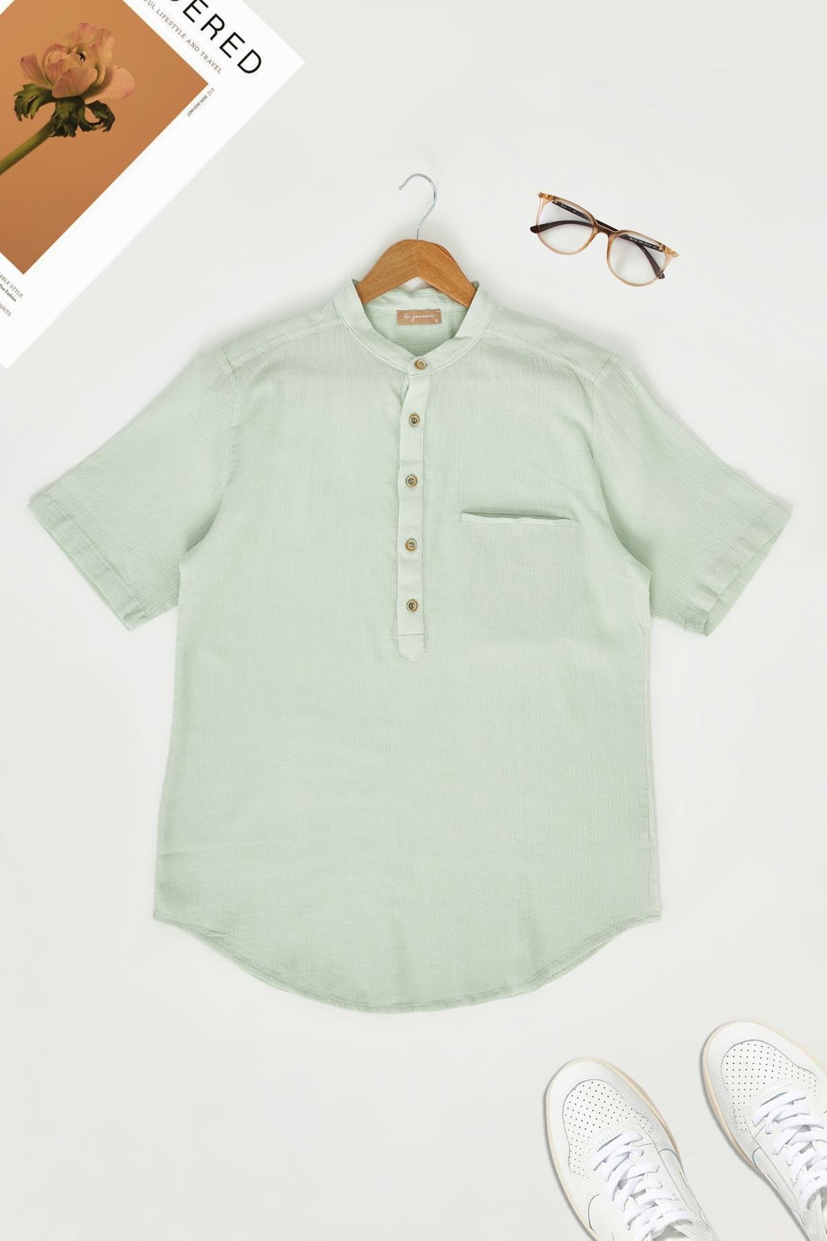 For You Man Organik Hakim Yaka Kısakol Yeşil Gömlek For You Man Organik Hakim Yaka Kısakol Yeşil Gömlek