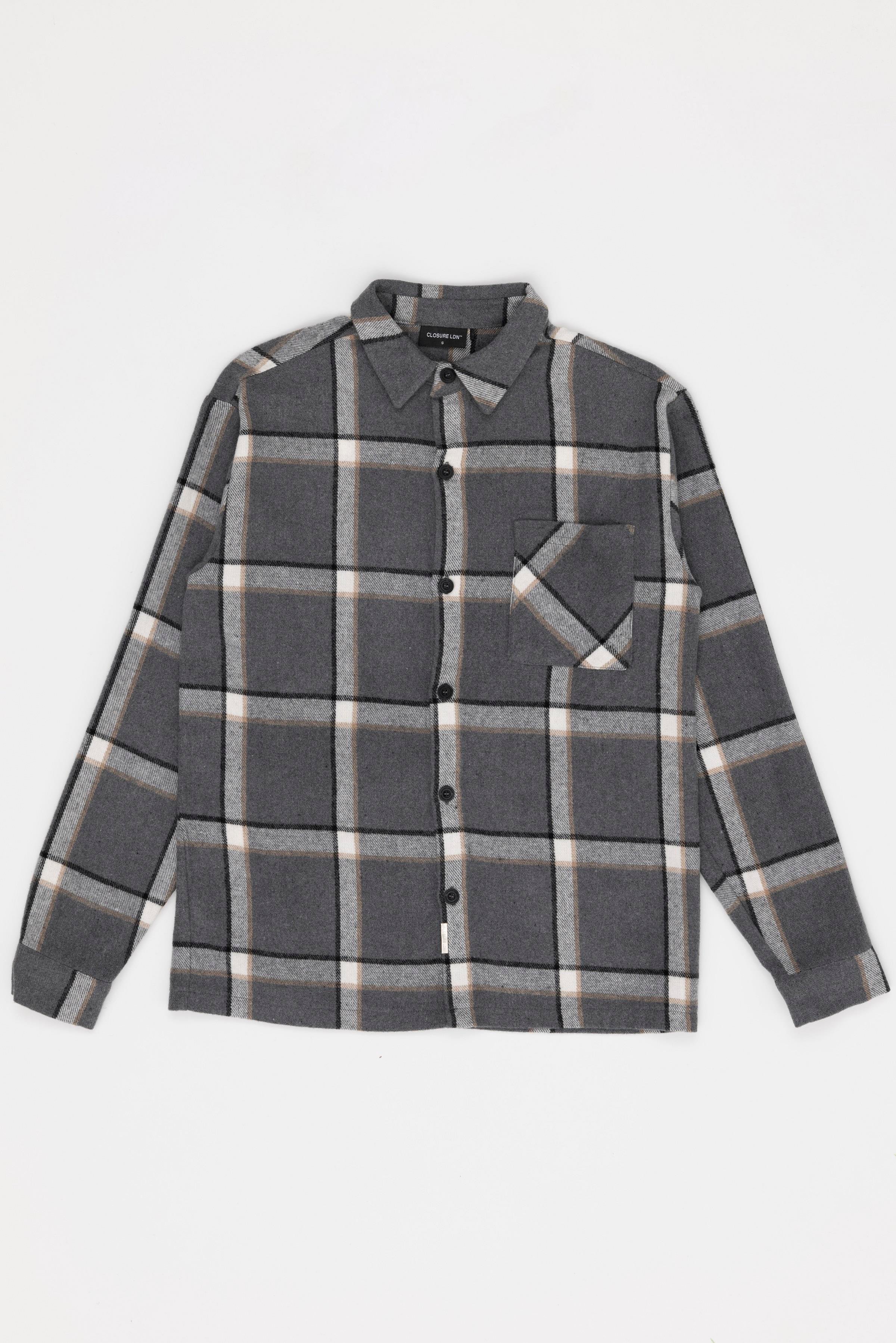 For You Man Ekoseli Tek Cep Gri Oduncu Gömlek For You Man Oversize Ekoseli Tek Cep Gri Oduncu Gömlek