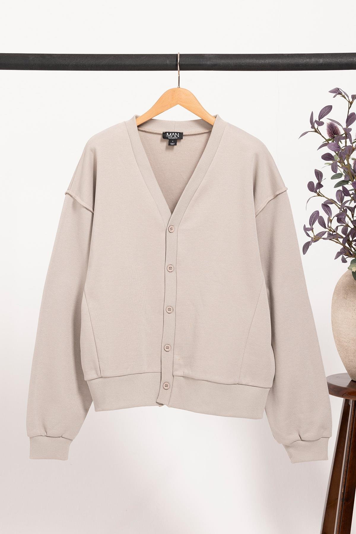 For You Man V Yaka Biyeli ve Düğmeli Erkek Hırka | Bej For You Man V Yaka Biyeli ve Düğmeli Erkek Hırka | Bej