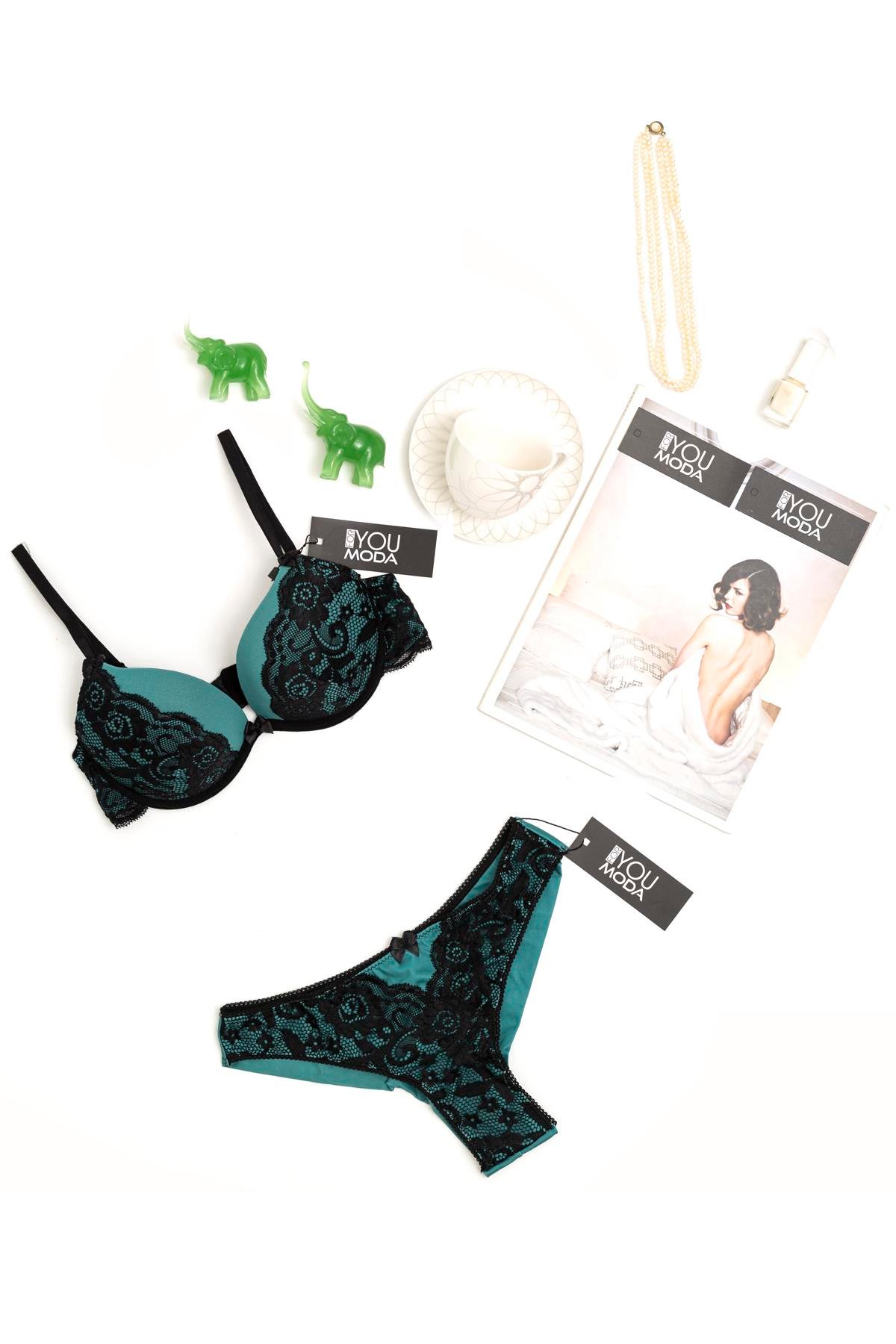For You Moda Kadın Dantelli Destekli Dantelli Yeşil Sütyen Takımı For You Moda Dantelli Destekli Dantelli Yeşil Sütyen Takımı