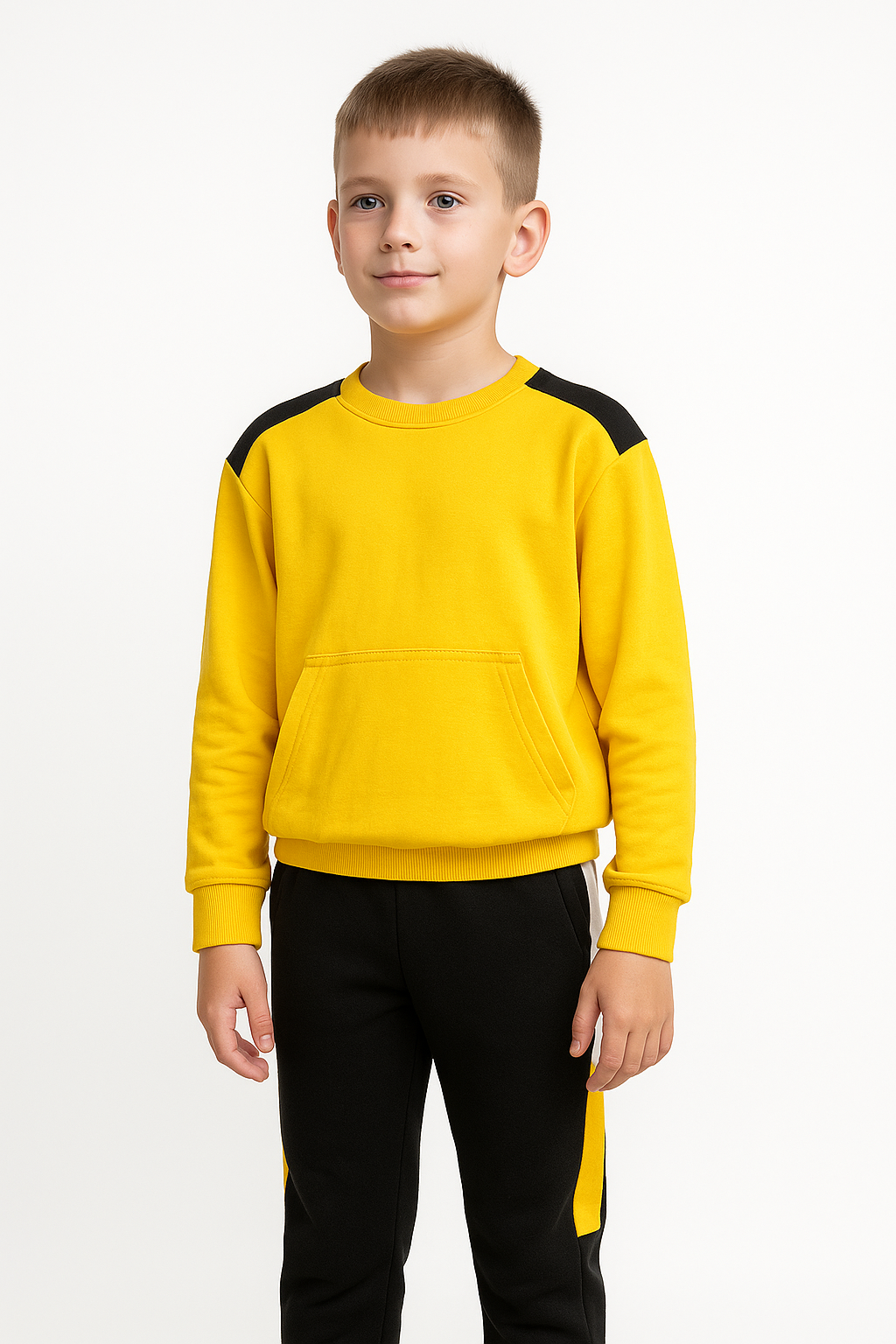 For You Kids Gizli Kanguru Cep Detaylı Garnili Erkek Çocuk Uzun Alt Üst Takım | Sarı Siyah For You Moda Gizli Kanguru Cep Detaylı Garnili Erkek Çocuk Uzun Alt Üst Takım | Sarı Siyah