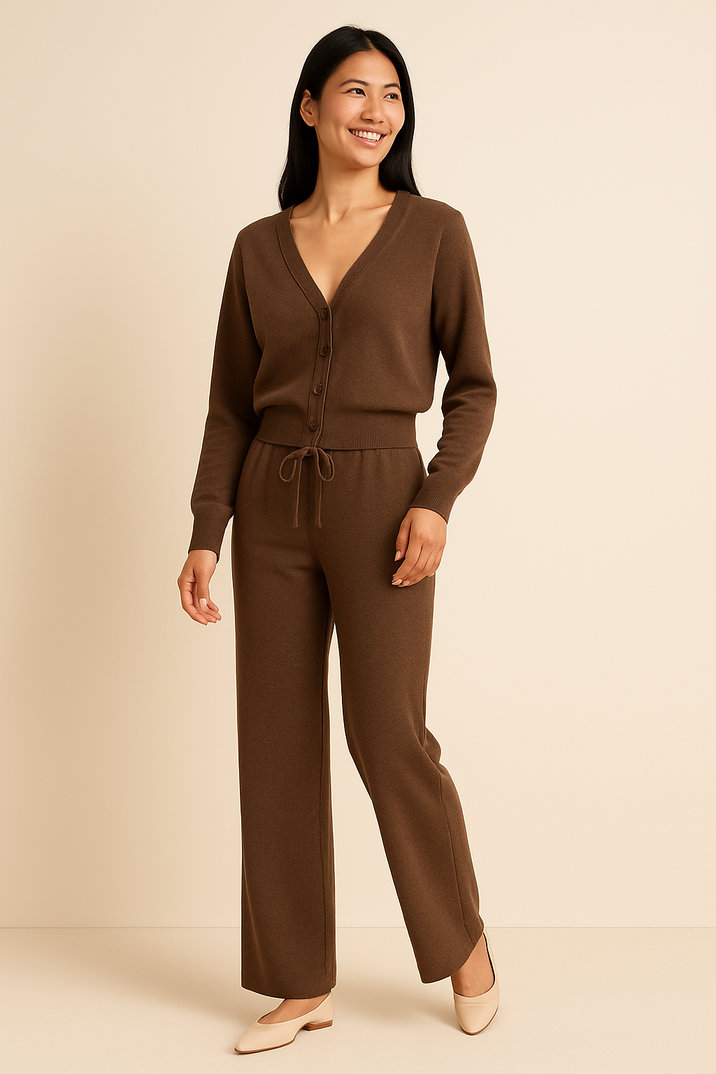 For You Moda Ottoman Kumaş Düğmeli Hırkalı Uzun Kollu Alt Üst Takım | Kahverengi For You Moda Ottoman Kumaş Düğmeli Hırkalı Uzun Kollu Alt Üst Takım | Kahverengi