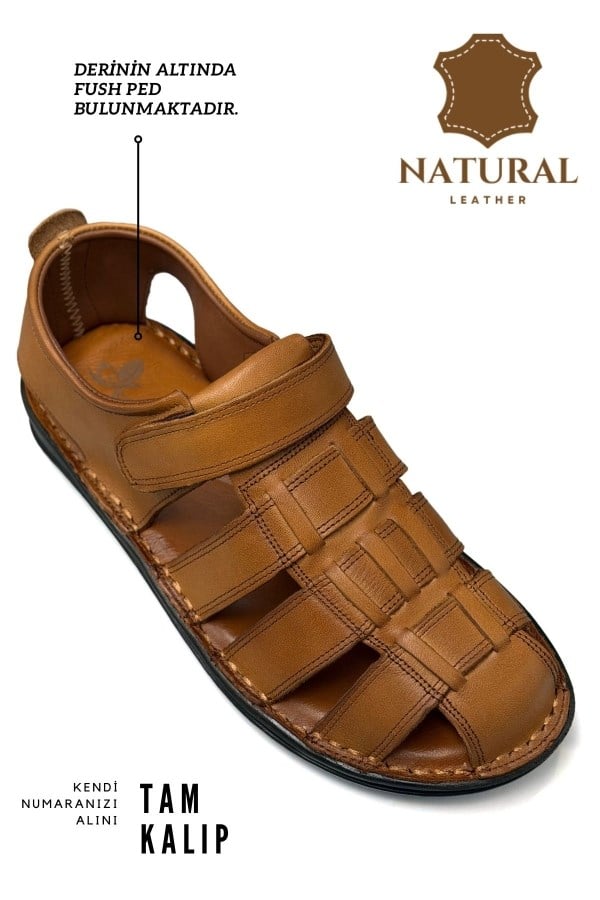 SERMODA , Sandalet , Sermoda %100 Hakiki Deri Burnu Kapalı Erkek Sandalet Taba