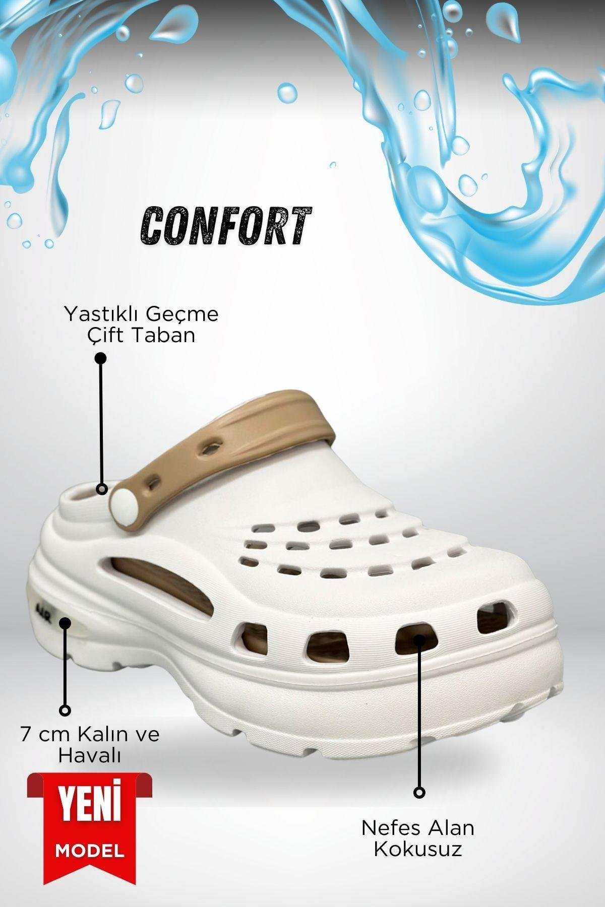 SERMODA , Terlik , Sermoda Yüksek Çift Taban Taşlı Deniz Havuz Sabo Doktor Hemşire Hastane Comfort Günlük Kadın Terlik Beyaz Vizon