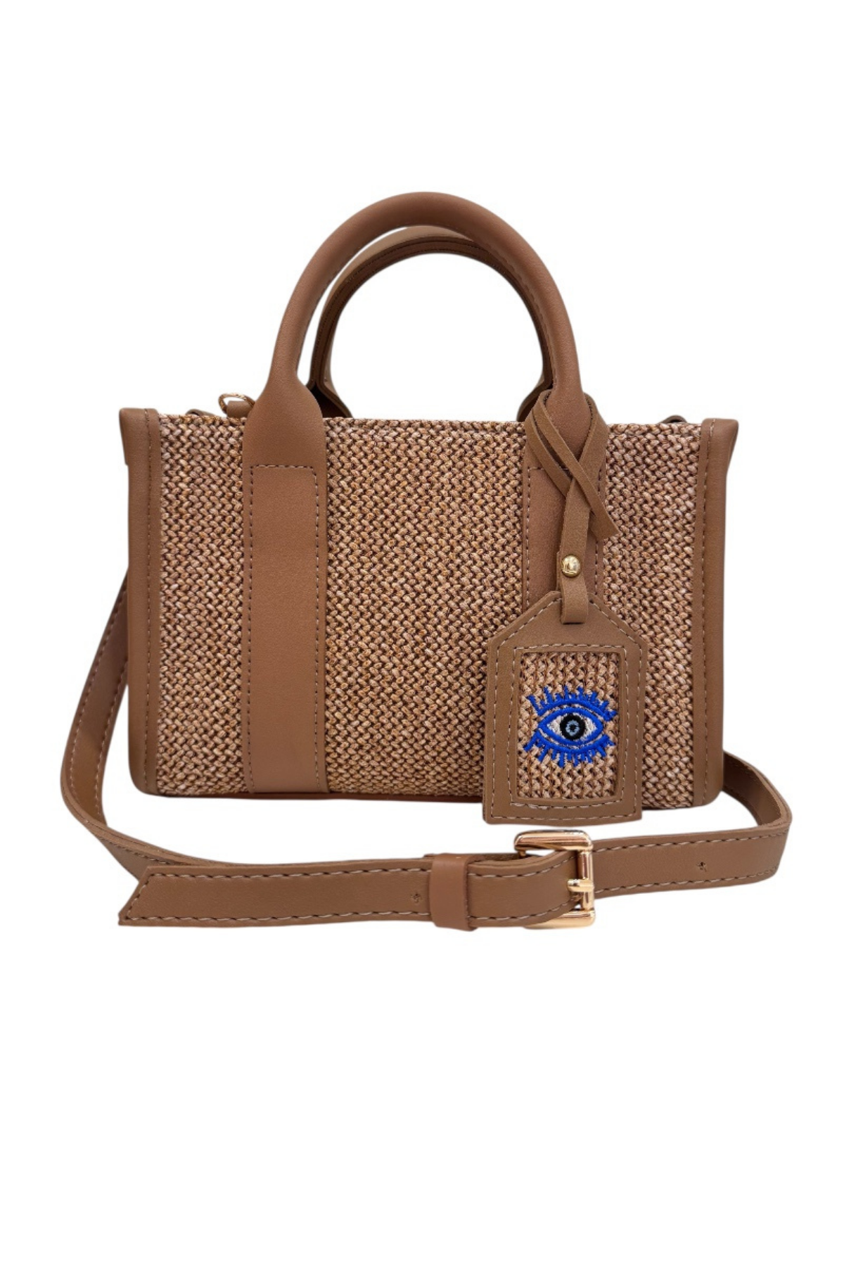 Eynaco City Bag Mini Hasır Taba-Mavi
