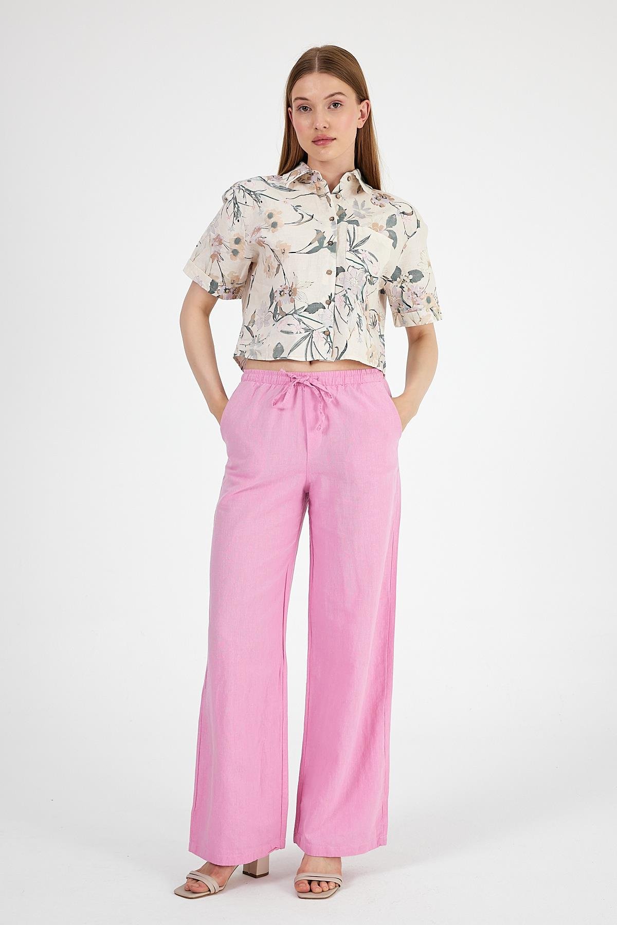 Keten Pantolon Pembe