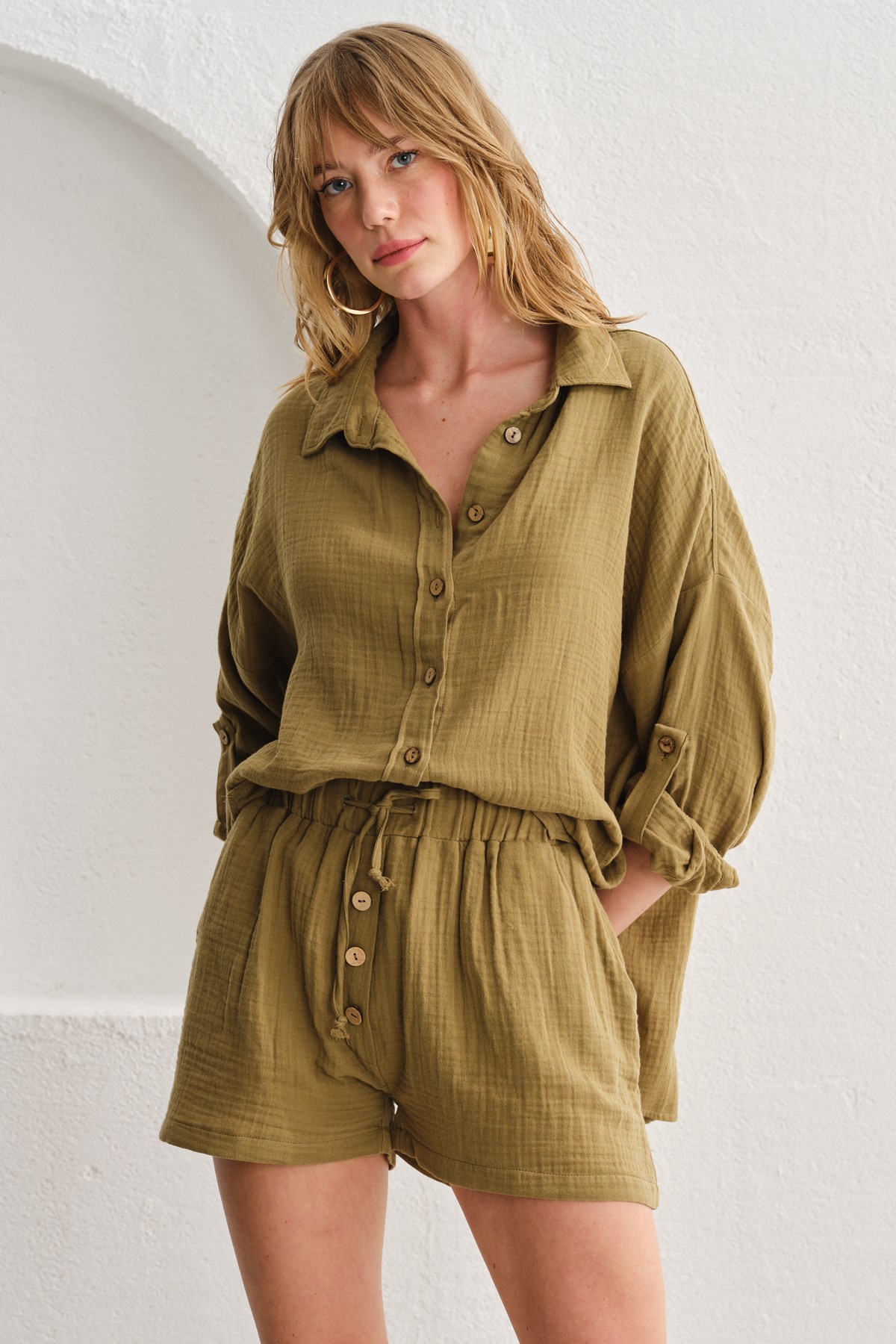 Lalin Müslin Gömlek Haki LM23507_Khaki