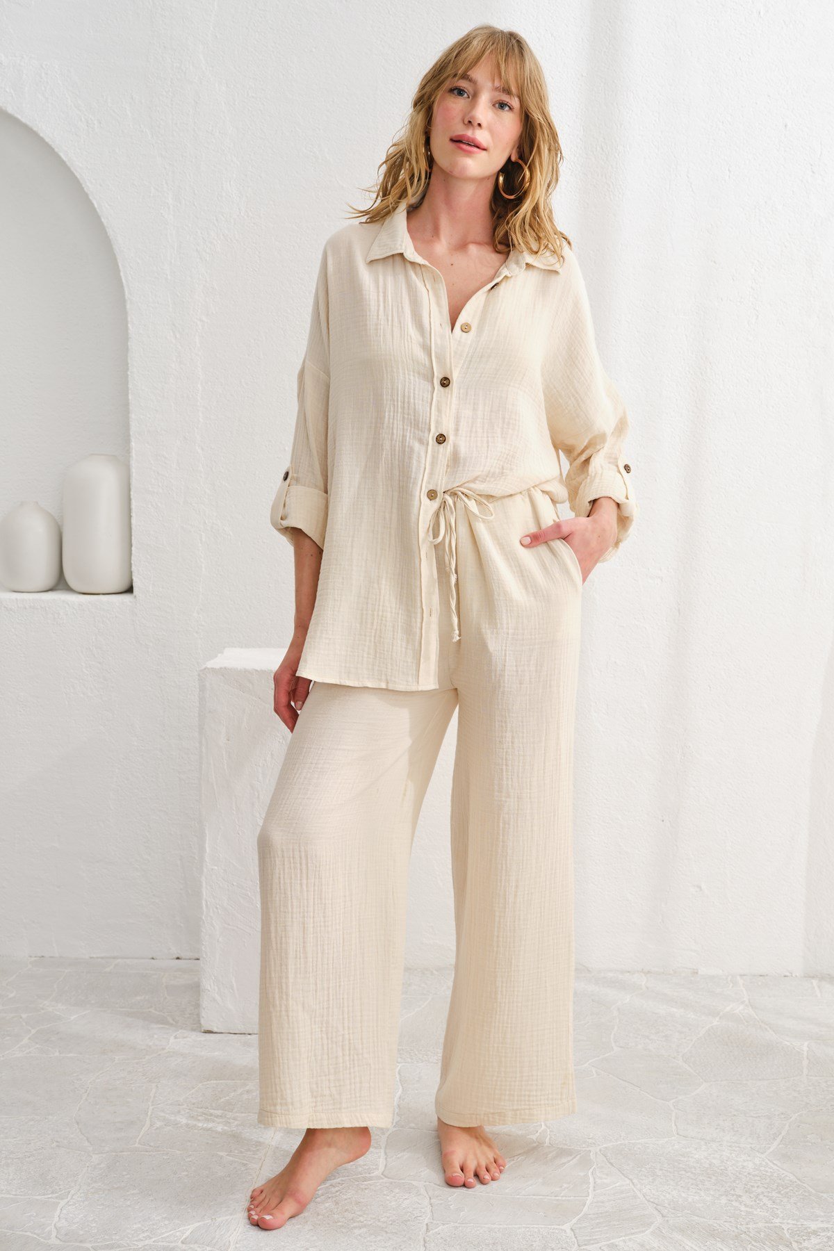 Lalin Muslin Pant Beige LM23509_Natura