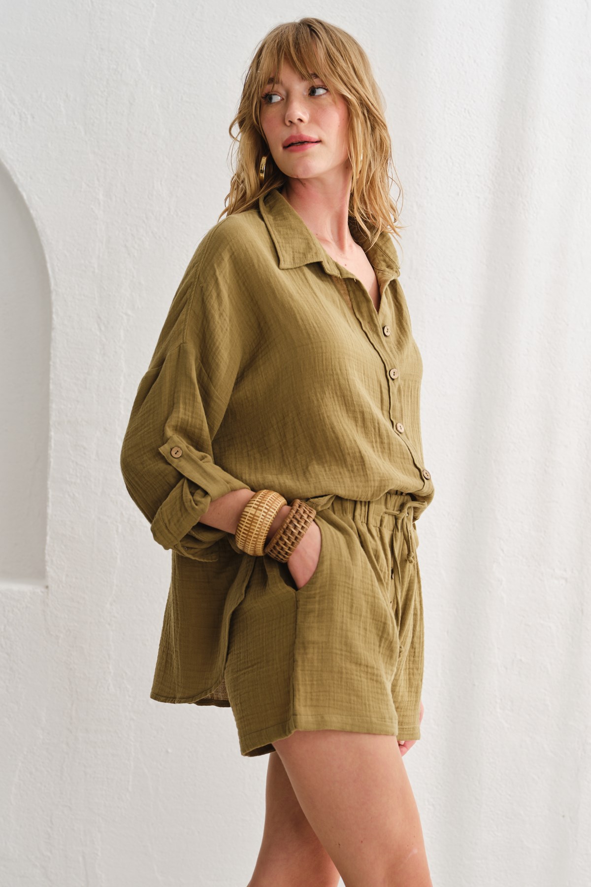 Lalin Müslin Şort Haki LM23508_Khaki