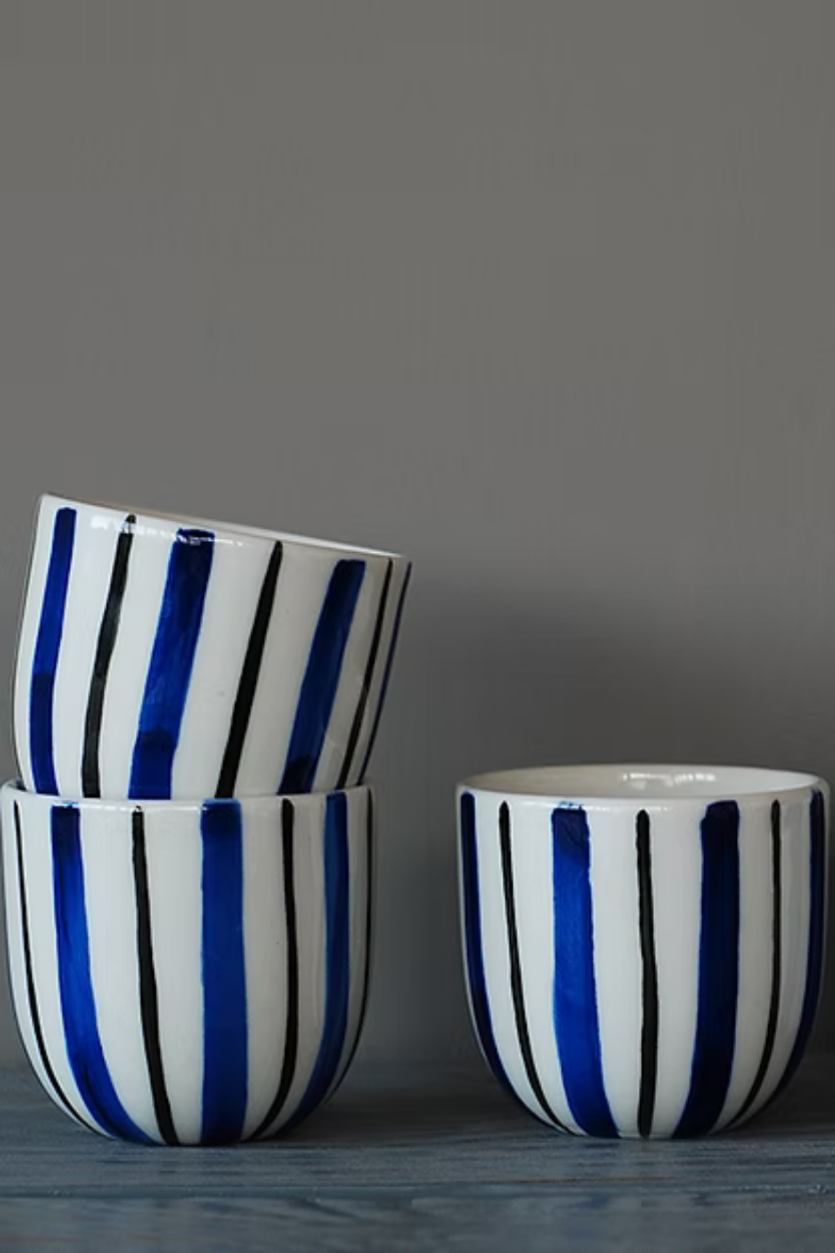 Sacu Ceramics Sude Mavi Beyaz Çizgili Seramik  Bardak