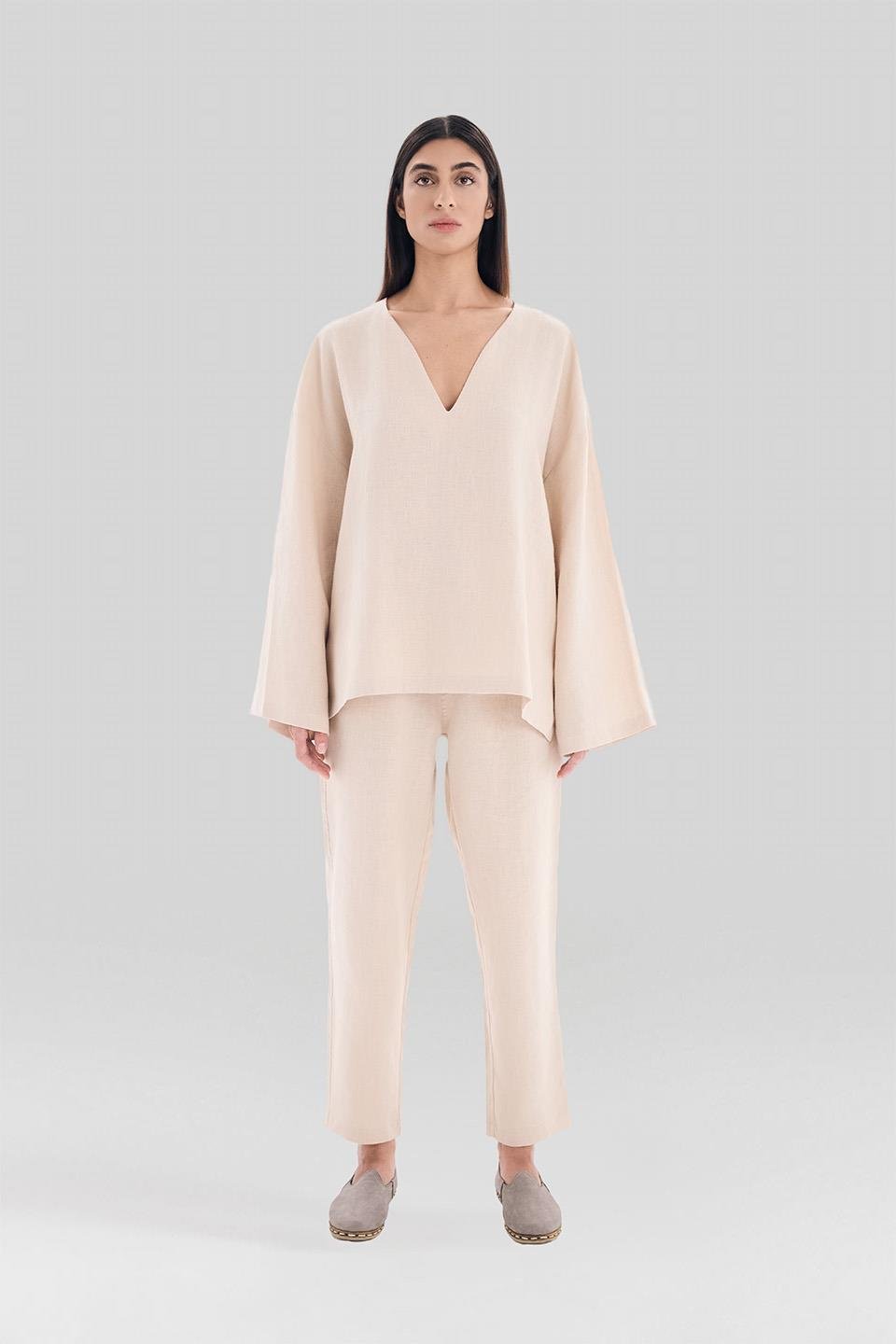 Sertaç Taşdelen Açık Kahverengi Keten Bluz