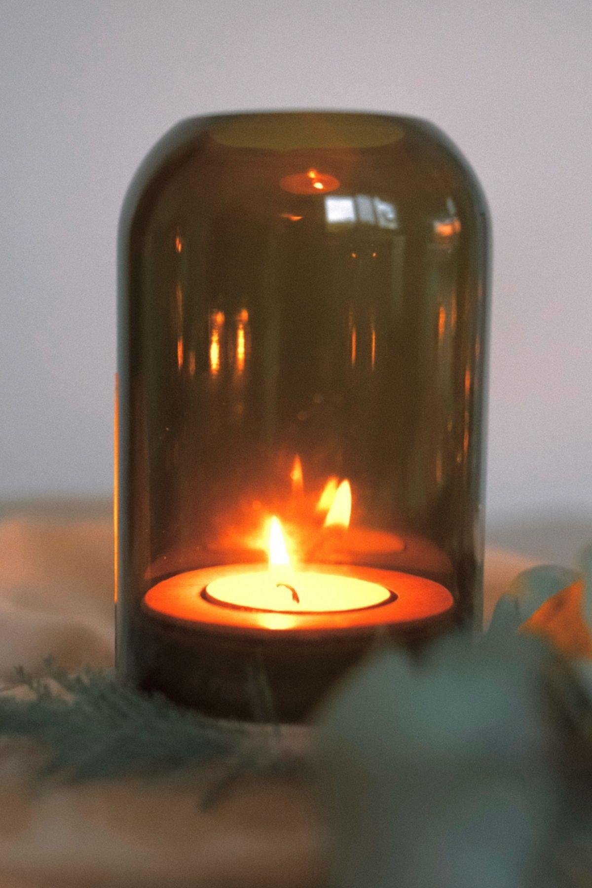 Studio Le Fond Yeşil Tealight Mumluk - Açık renk Ahşap Tabanlı 