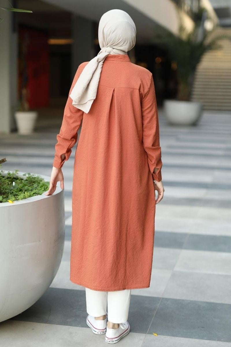 Afra 120 cm Nakışlı Uzun Tunik Kiremit